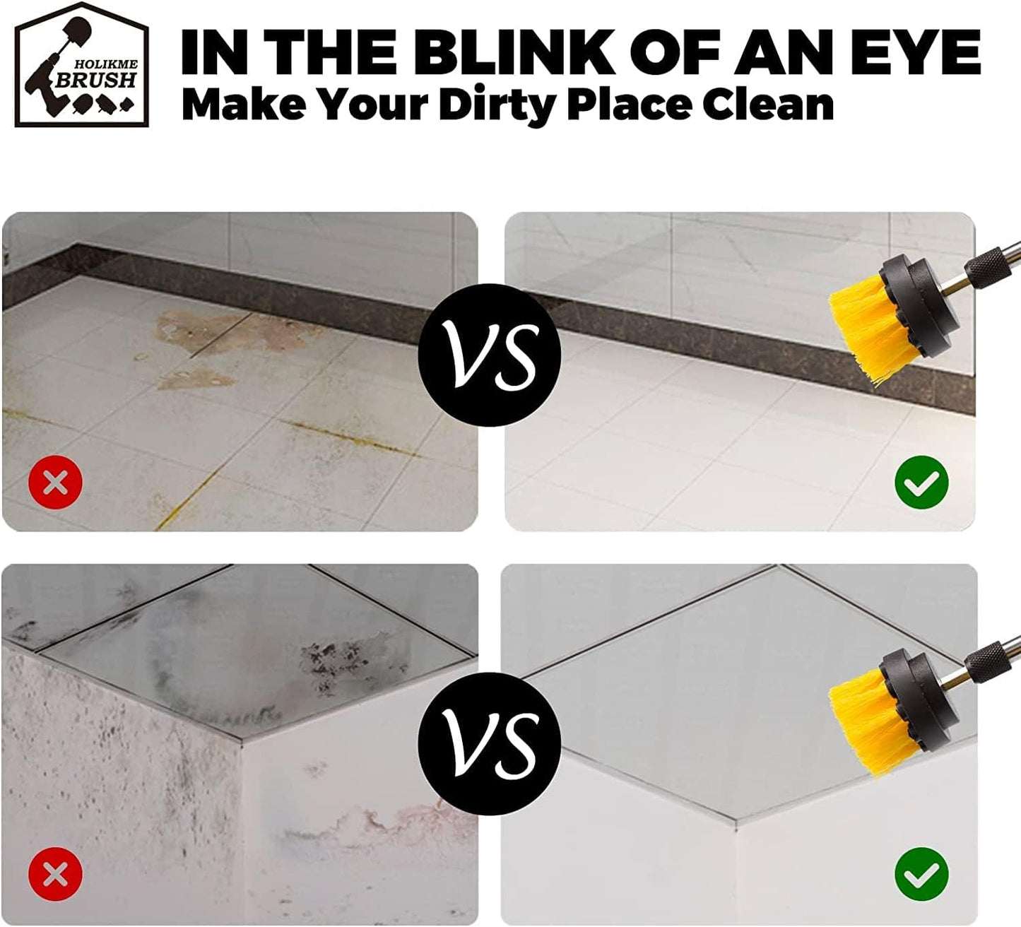 4 Pack Drill Brush Attachments Set, Power Scrubber with Extend Long Attachment,Cleaning Supplies for Bathtub, Shower, Grout, Tile(Yellow)