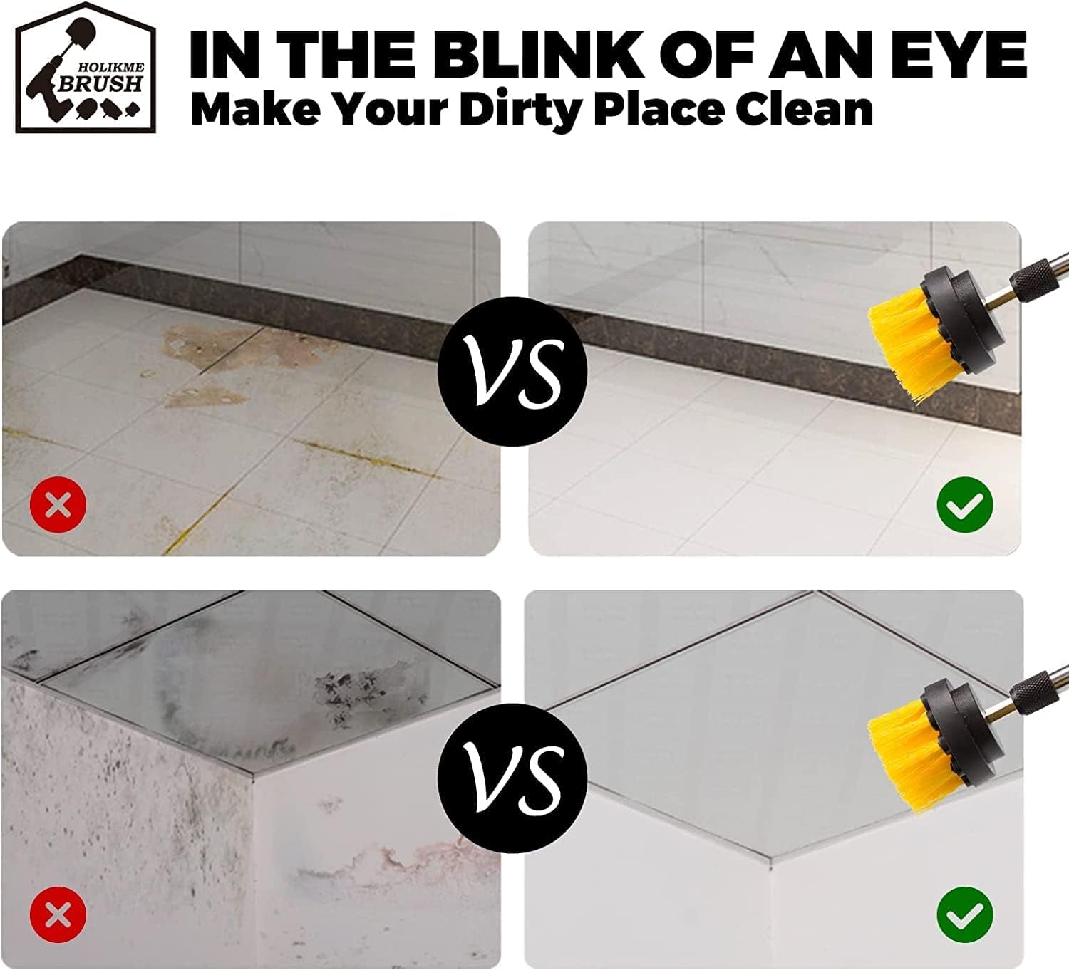 4 Pack Drill Brush Attachments Set, Power Scrubber with Extend Long Attachment,Cleaning Supplies for Bathtub, Shower, Grout, Tile(Yellow)