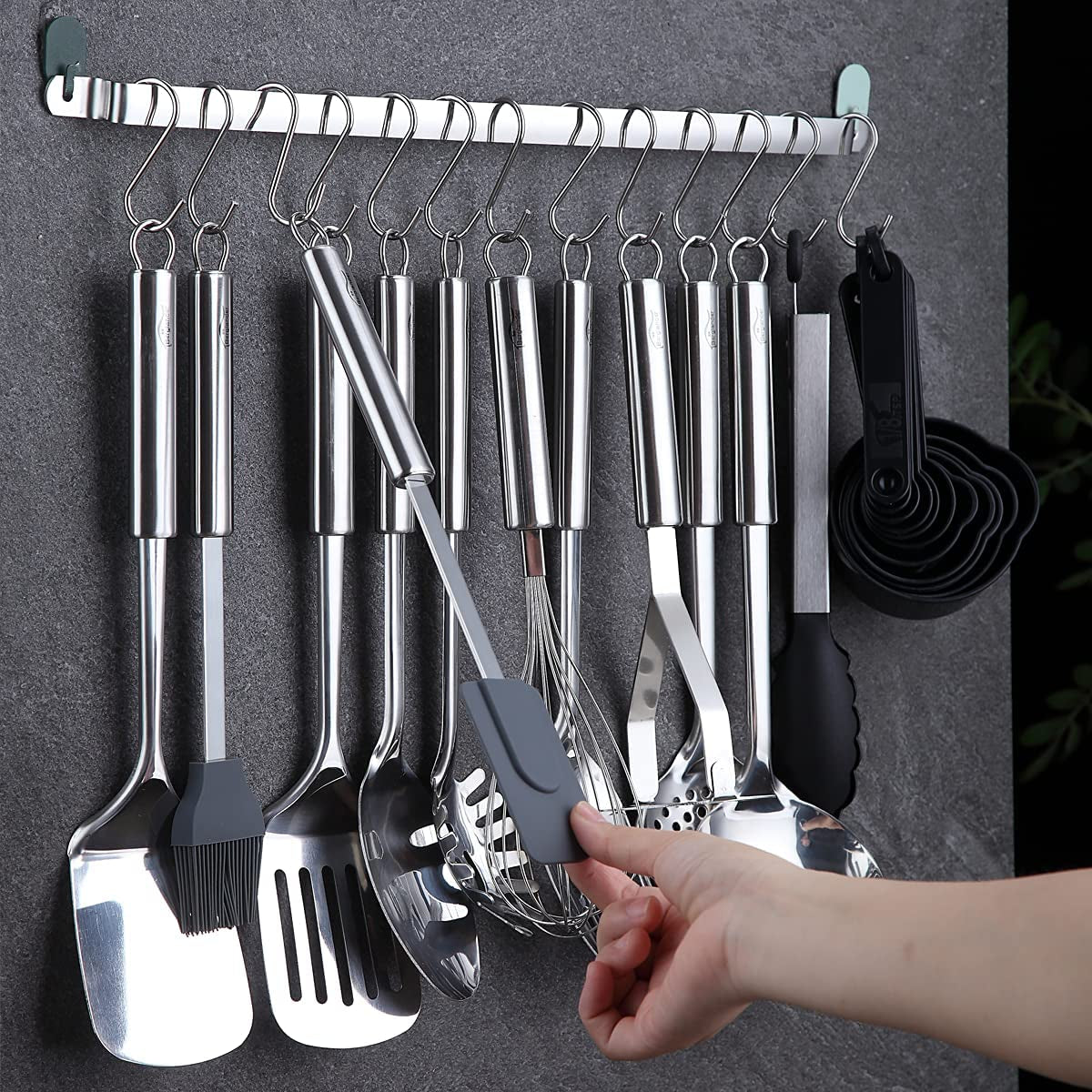 38-Piece Stainless Steel Kitchen Utensils Set with Holder Rack and Hooks, Dishwasher Safe Cooking Tools