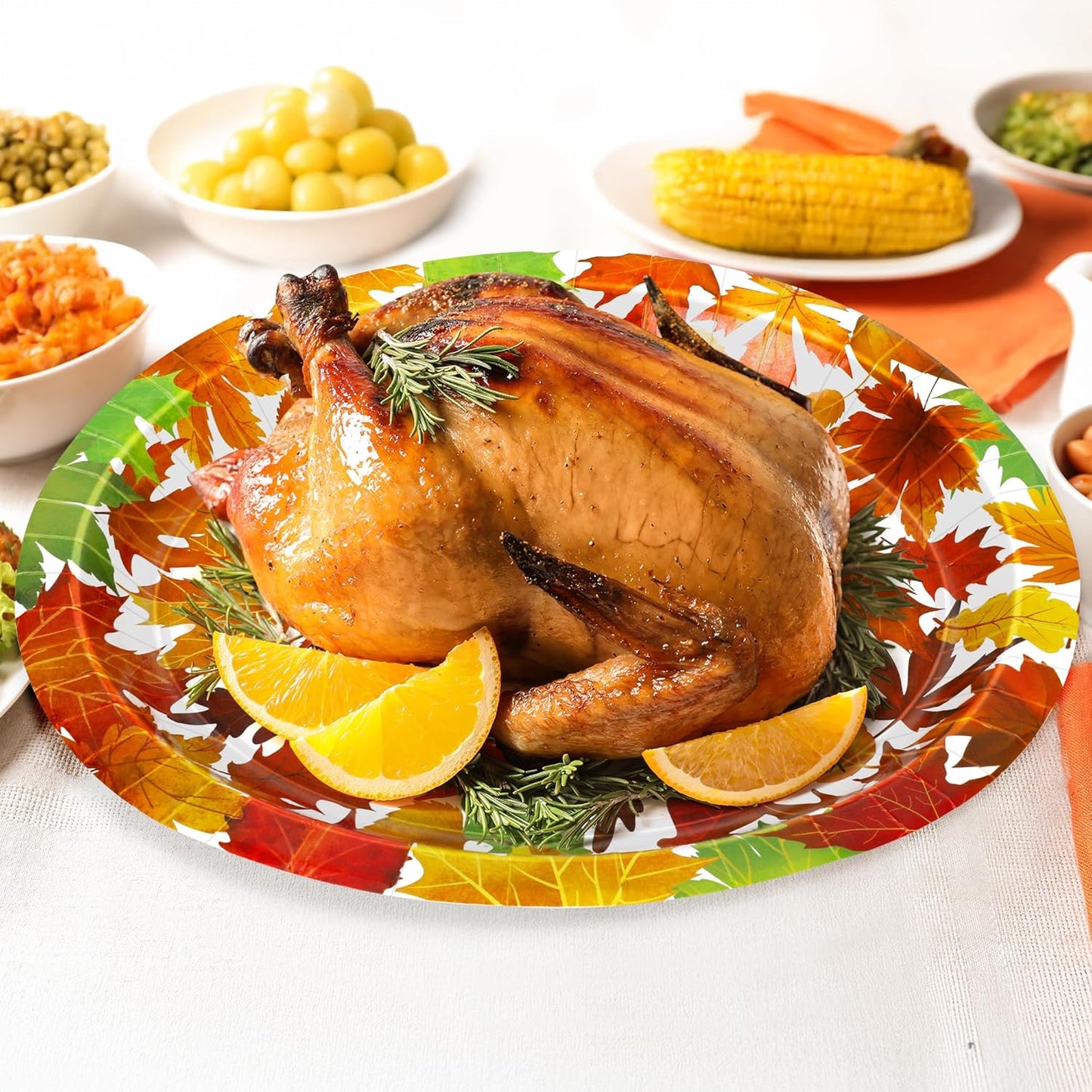 50 Pcs Thanksgiving Oval Plates, 12.2 × 10.2 Inches Thanksgiving Paper Plates, Disposable Autumn Dinnerware, Heavy Duty Maple Fall Paper Tableware for Harvest Party Supplies Decorations