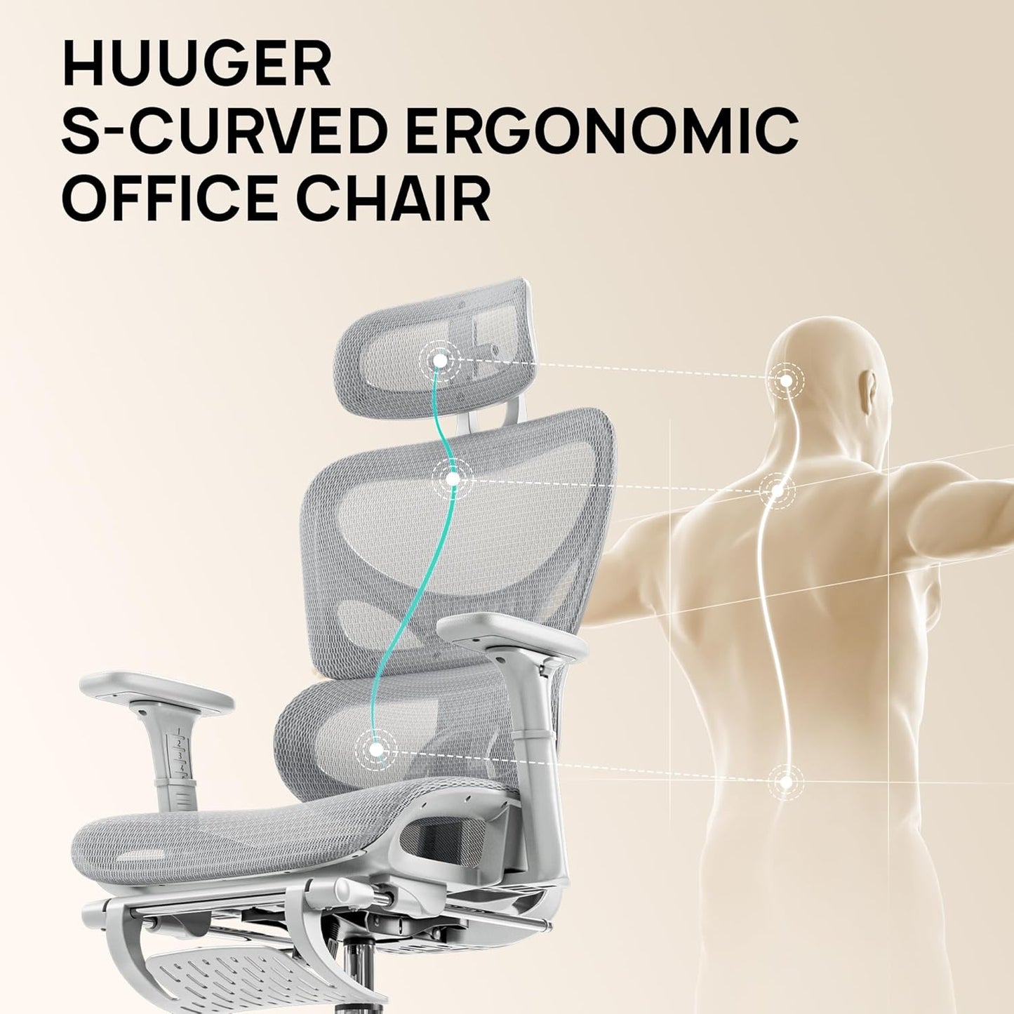 Ergonomic Mesh Office Chair with Footrest and Lumbar Support, Adjustable Gaming Chair with Multi-Tilt Backrest, Headrest, and 3D Armrests, Sturdy Steel Base, Grey
