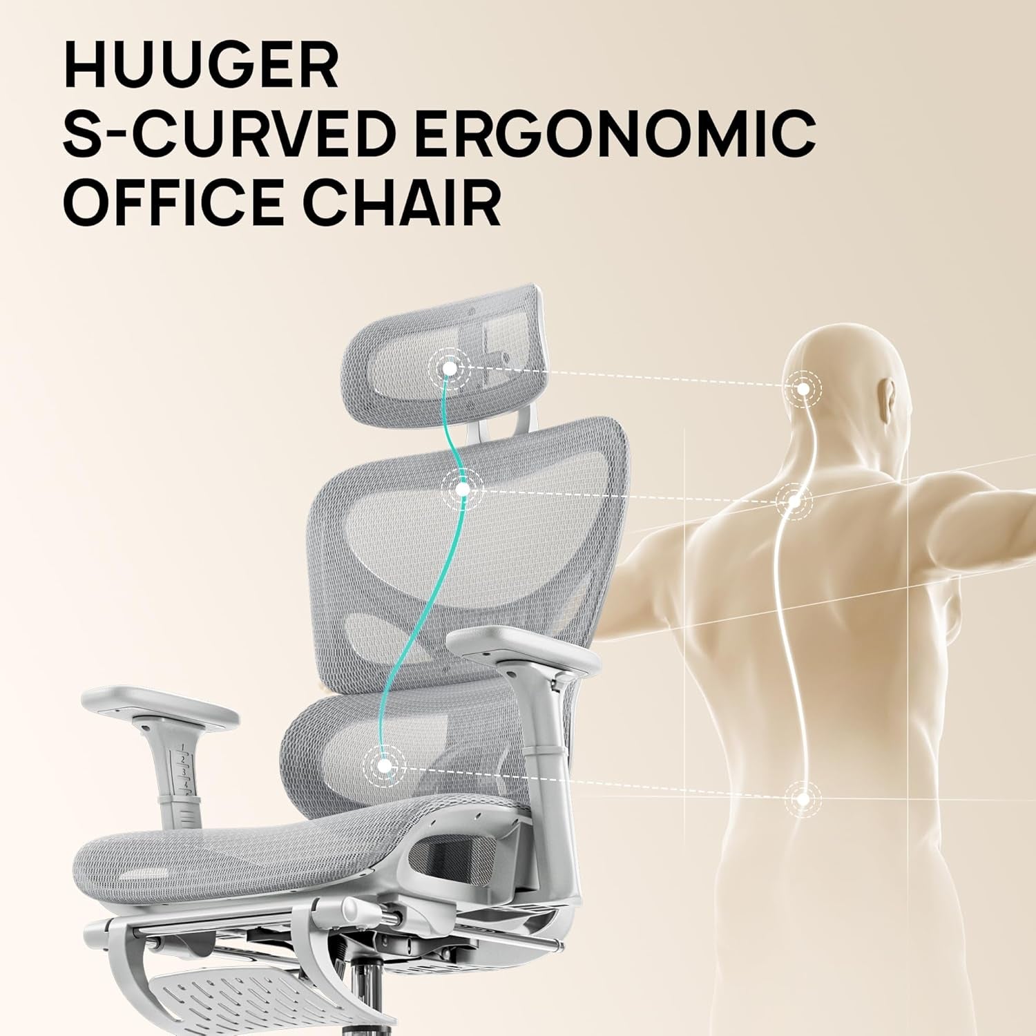 Ergonomic Mesh Office Chair with Footrest and Lumbar Support, Adjustable Gaming Chair with Multi-Tilt Backrest, Headrest, and 3D Armrests, Sturdy Steel Base, Grey