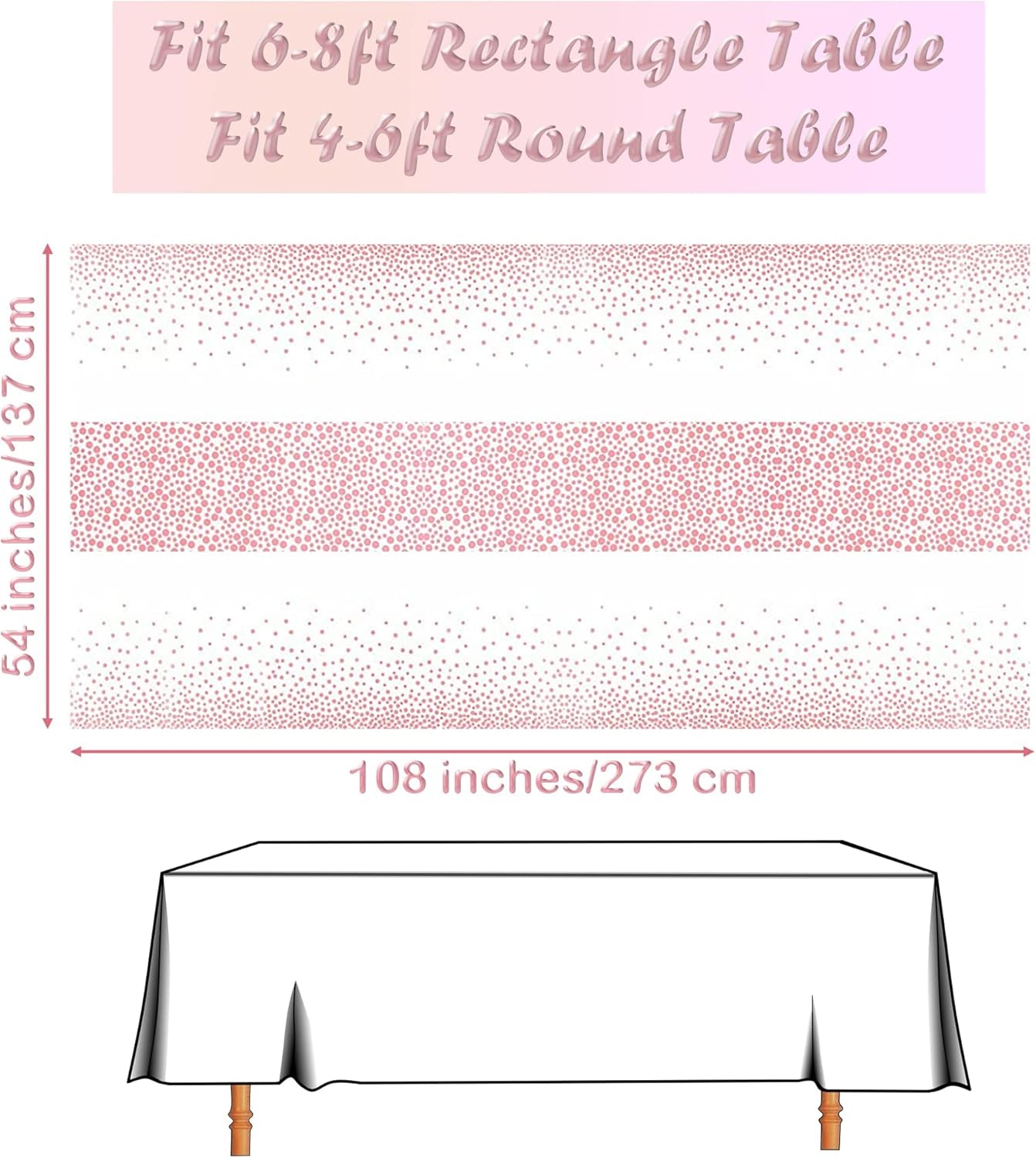 12-Pack Blue Dot Confetti Disposable Tablecloths (54" x 108") with Table Runner Decorations for Weddings, Birthdays, Baby Showers, and Anniversaries