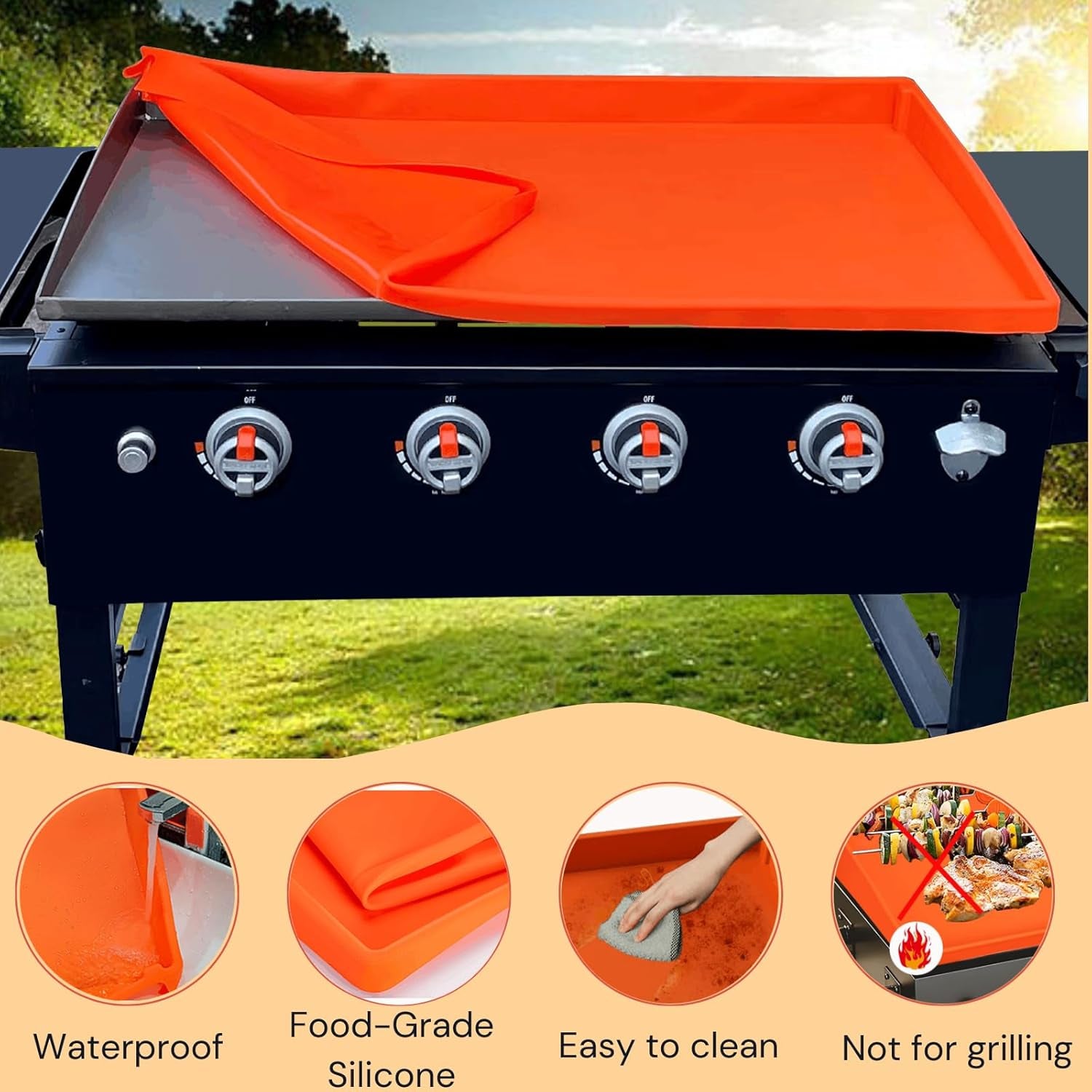 17 Inch Griddle Cover Mat for Blackstone Griddle, Full Wrap-Around Protection Griddle Accessories, Food Grade Silicone Grill Mat, Orange
