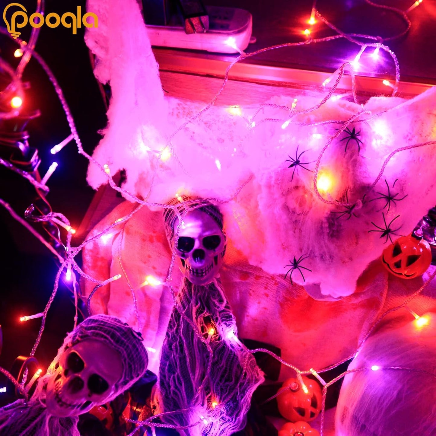 Halloween Lights, 66 Ft 200 LED Indoor Outdoor Halloween String Lights Plug In, Connectable 8 Modes Clear Wire Twinkle Fairy String Lights for Xmas Tree Decoration Clear Wire, Orange and Purple
