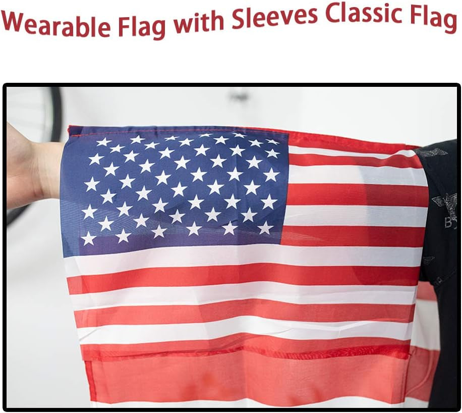 American Flag Cape, Wearable USA Flag Costume Outfit with Sleeves Classic Flag, 2 Differents Wearing Methods