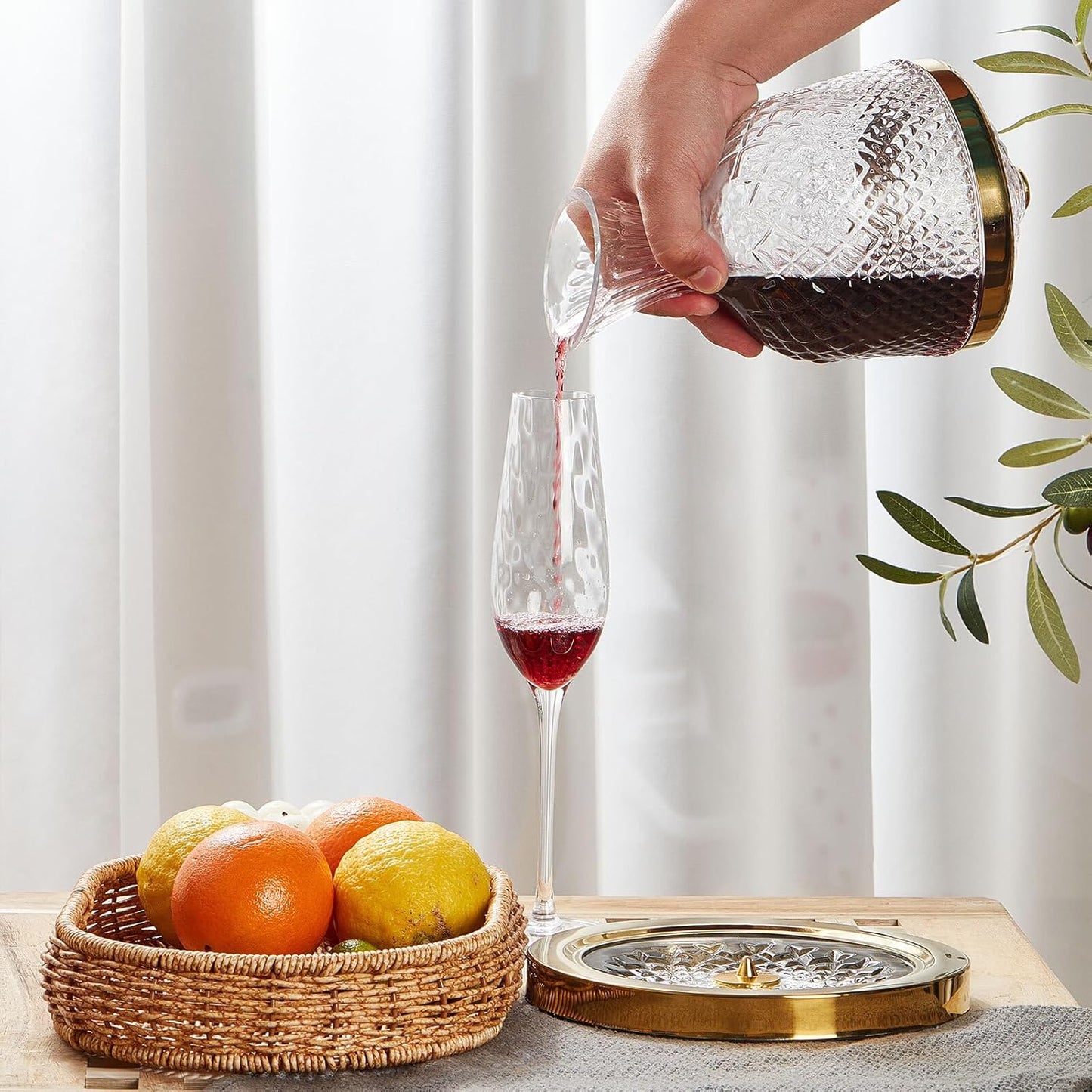 Red Wine Decanter, Spinning Wine Aerator, Thickened Crystal Glass Golden Base, 360 Rotation, Rapid Wine Aeration, 50Oz/1500Ml, Wine Lover