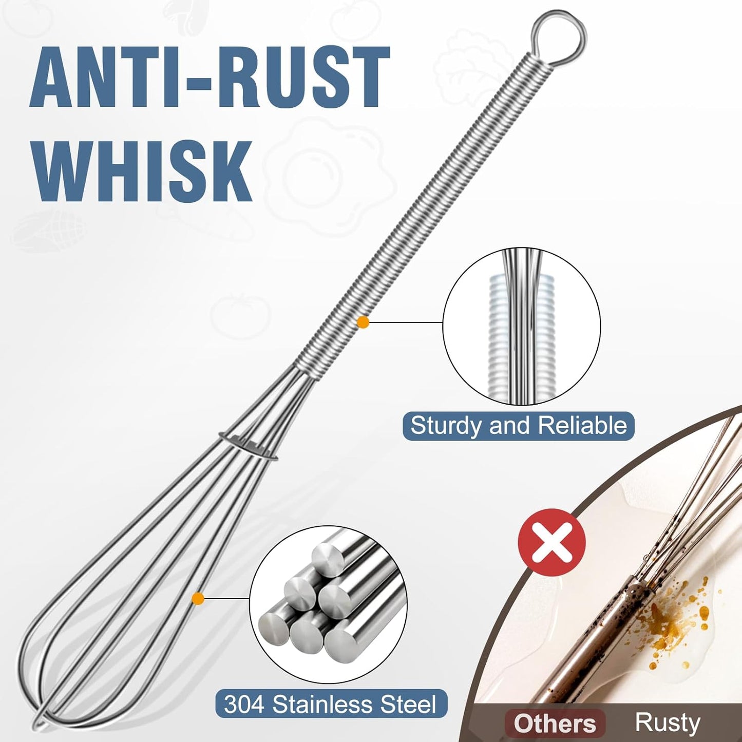 Mini Whisk,304 Anti-Rust Small Whisk,Sturdy Stainless Steel Wire Tiny Whisks 6+7+8In,Ideal for Mixing Individual Eggs, Jams, Spices and Other Small Portion Ingredients.(3Pcs)