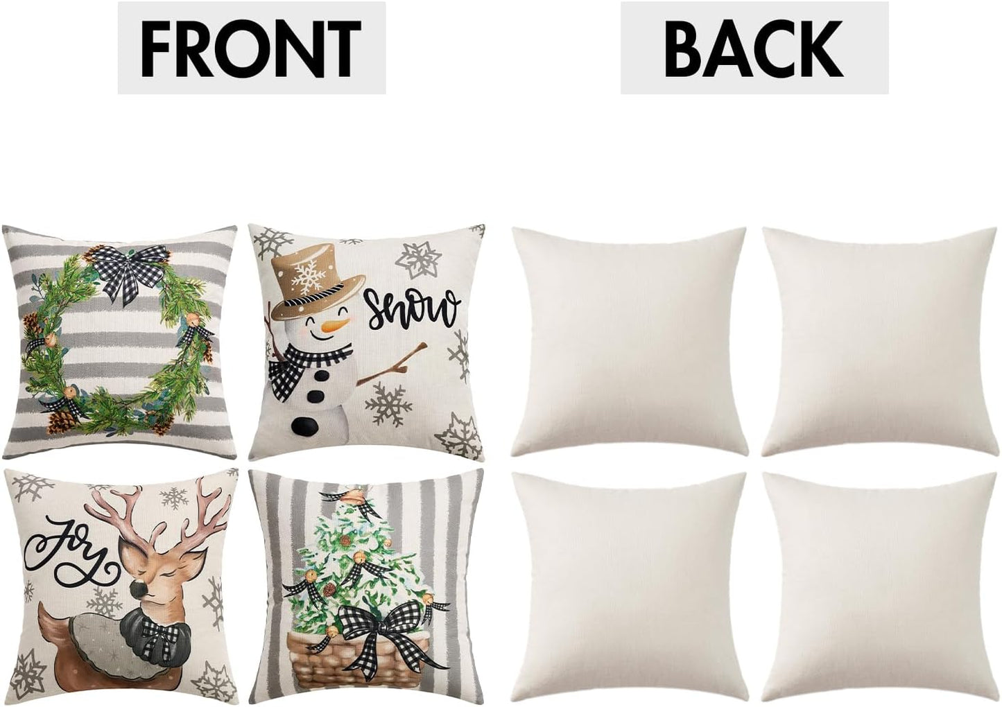 Set of 4 Holiday Grey Decorative Pillow Covers 18X18 Inch Snowman Elk Merry Christmas Throw Pillow Cases Winter Seasonal Cushion Cases Home Decors for Sofa Couch Bedroom