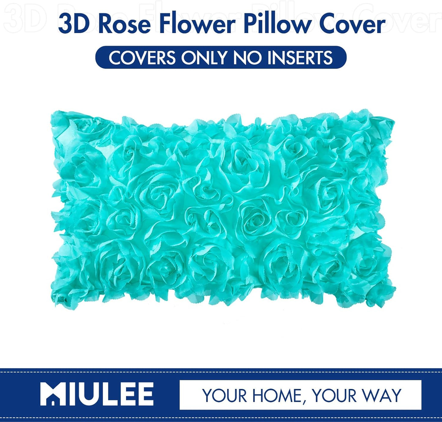 3D Decorative Romantic Valentines Stereo Chiffon Rose Flower Throw Pillow Cover Solid Pillowcase for Girl Women Wedding Sofa Bedroom Car Spring Decor 12X20 Inch 30X50Cm Aqua