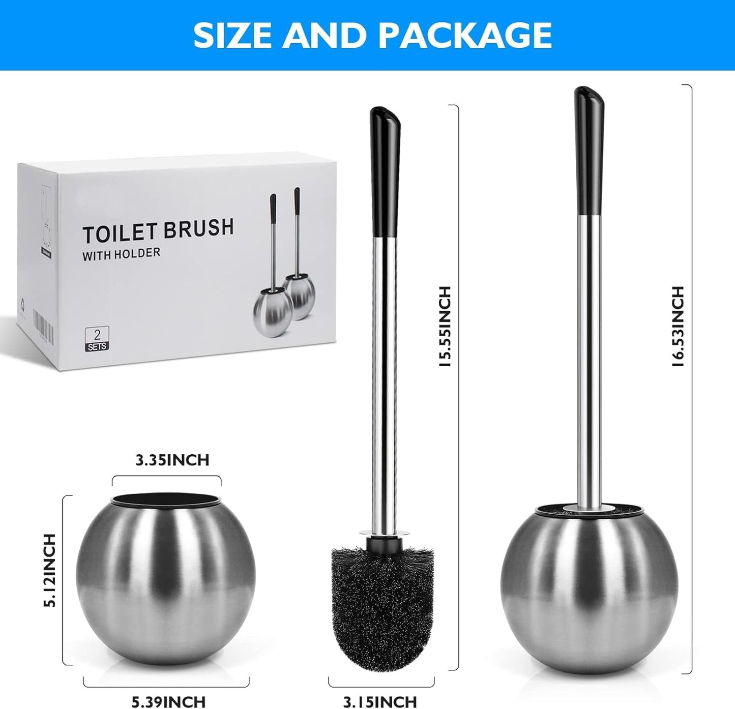 Toilet Brush and Holder Set, 304 Stainless Steel with Ergonomic Extended Handle - Durable and Practical Bathroom Cleaning Solution
