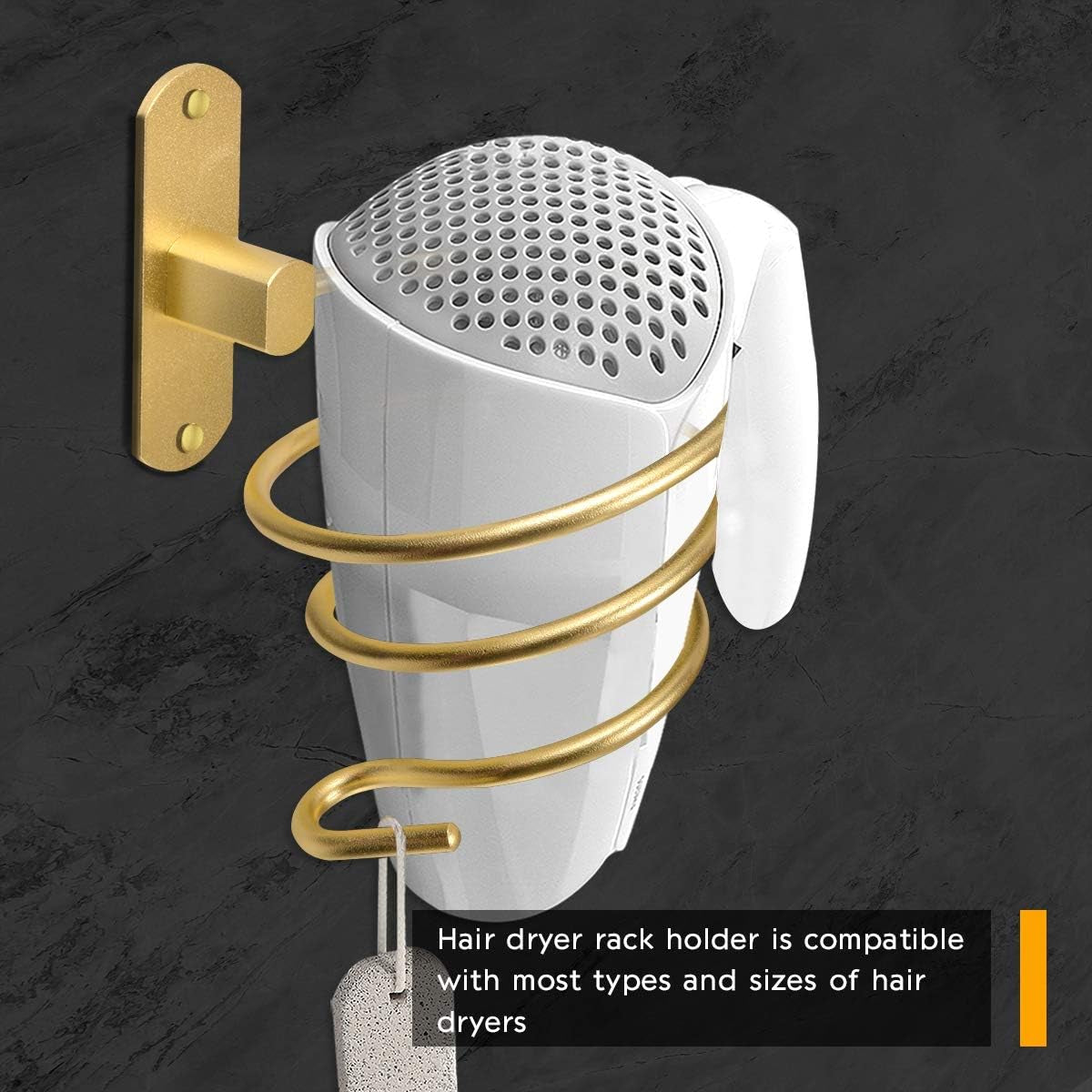 Wall-Mounted Gold Hair Dryer Holder for Bathroom Hair Care Tools