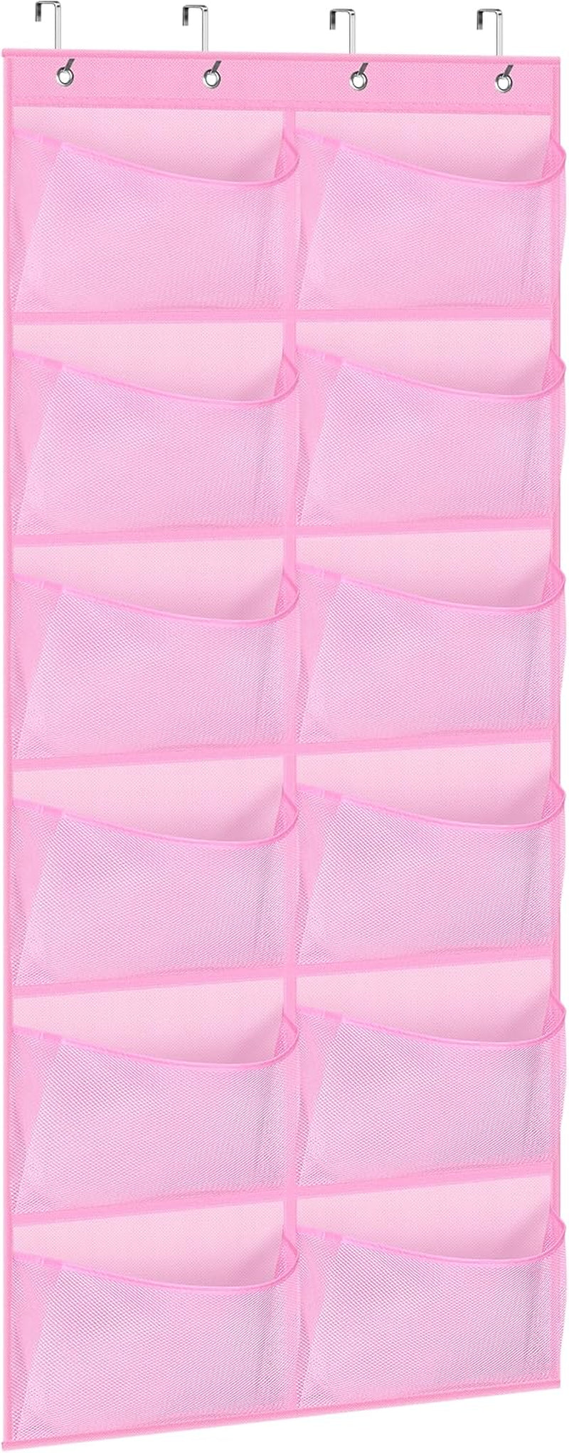 12 Large Mesh Pockets over the Door Shoe Organizer for Closet Hanging Shoe Rack for Door Sneaker Hanger Boot Storage for Kids, Baby, Toddler, Girl, Pink