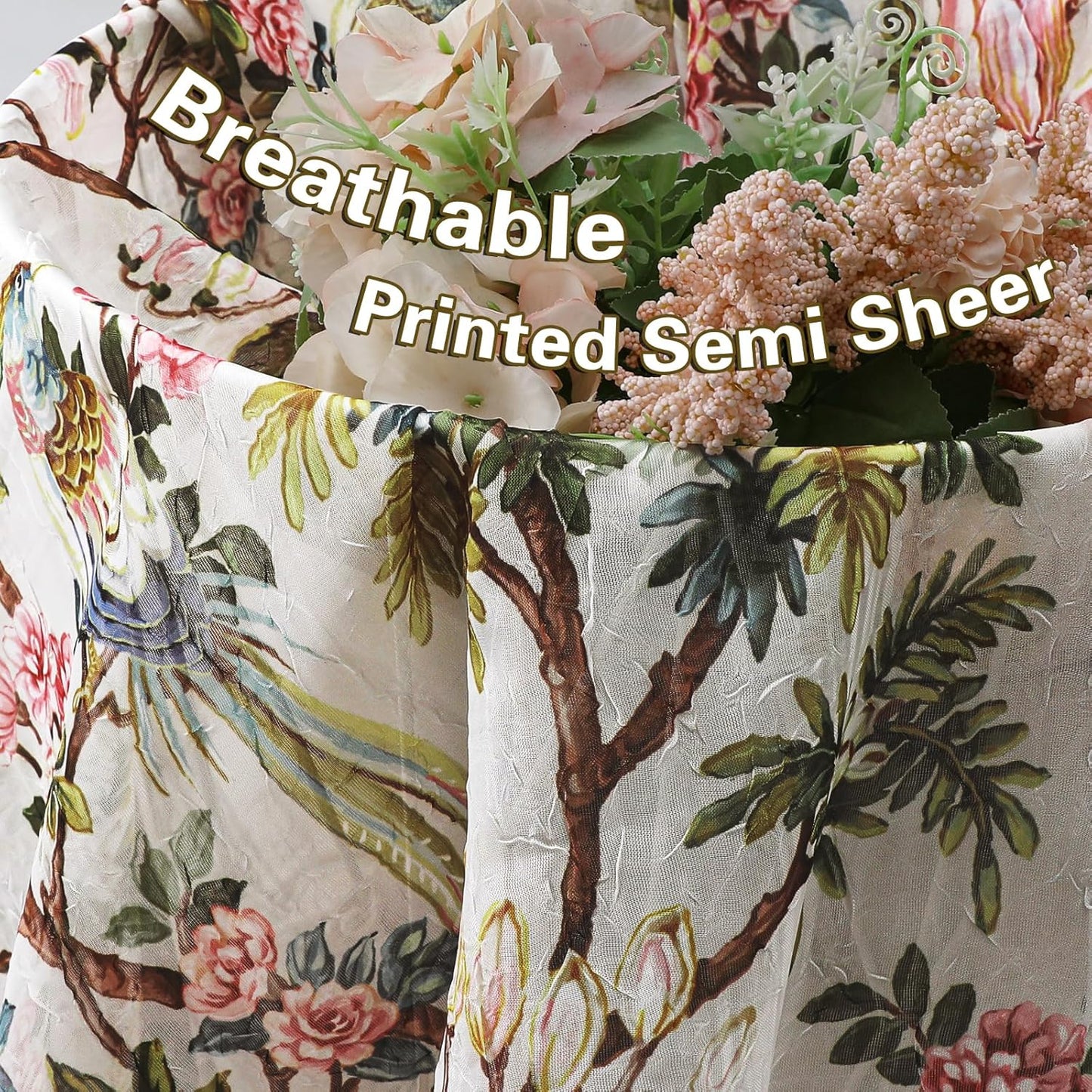 Crushed Sheer Curtains Tiers 36 Inch Length 2 Panels, Printed Design Small Half Curtains Kitchen Tiers Bathroom Cafe Bedroom Living Room, Light Filtering Curtain, Each 42"X36"