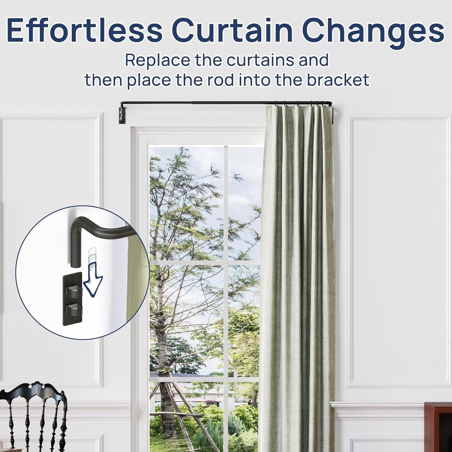 Blackout Curtain Rod for Windows 28 to 48, Wrap around Curtain Rods for Bedroom, Living Room, Adjustable from 30 to 57 Inches, Matte Black