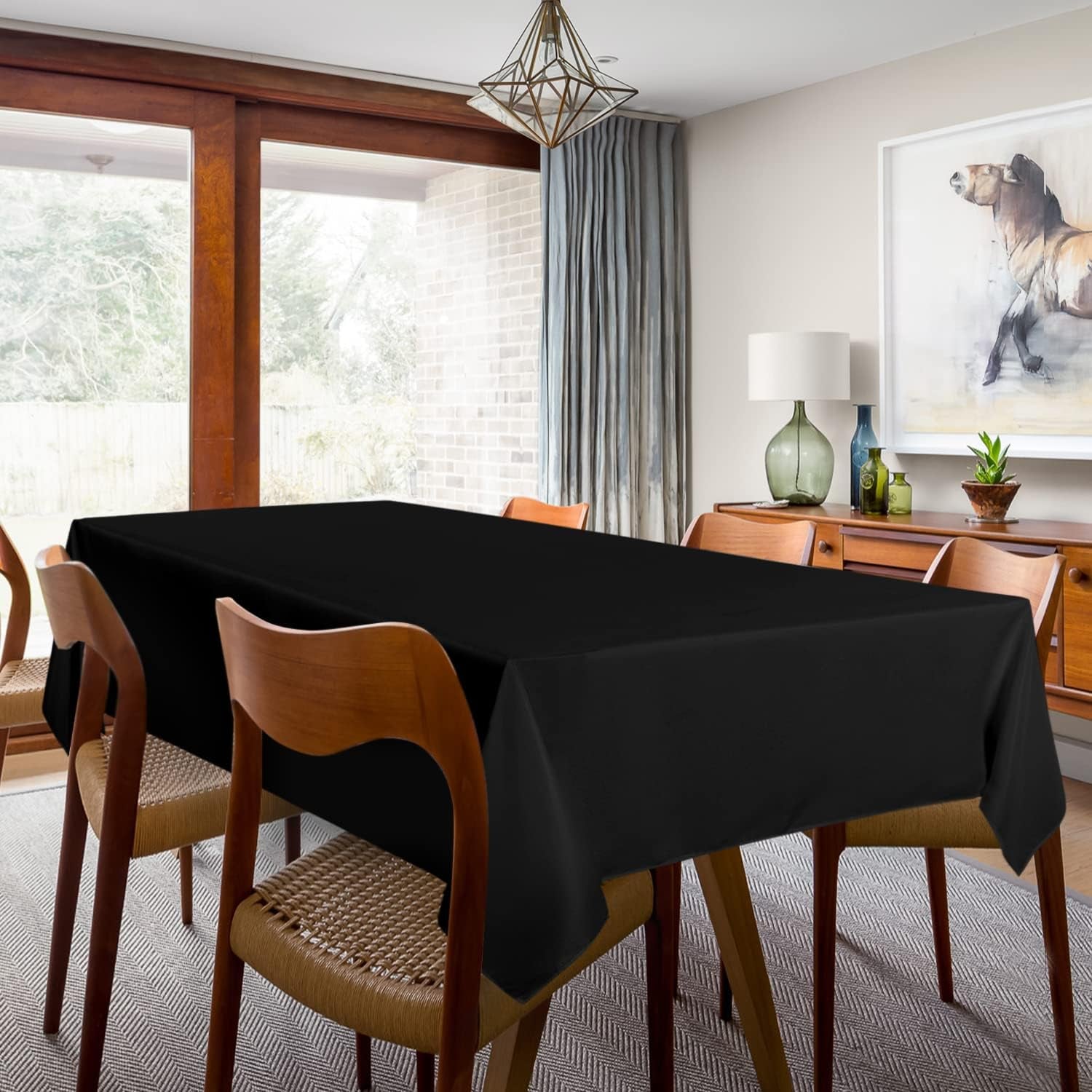 2 Pack Black Tablecloth 60 X 102 Inch, Rectangle 6 Feet Table Cloth - Stain and Wrinkle Resistant Washable Polyester Table Cover for Dining Tables, Buffet Parties and Camping
