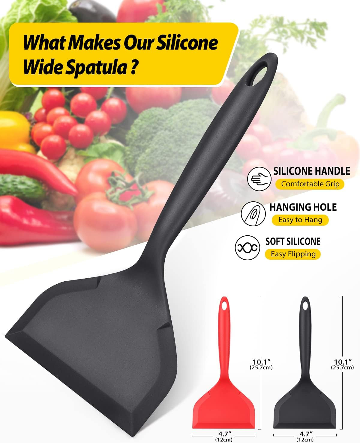 Pack of 2 Wide Silicone Spatula,Nonstick Pancake Shovel with Short Handle, Fried Flexible Turner, BPA Free Kitchen Cookwares for Egg, Cookie, Omelette, Fish, Burgers