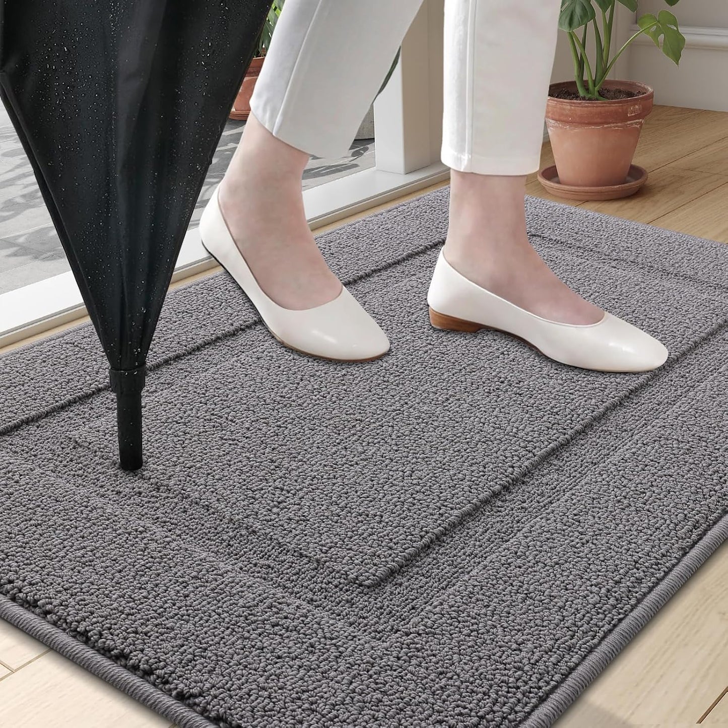 Door Mat Indoor Entrance Washable 32X20, Absorbent Non-Slip Front Back Geometric Doormat, Resist Dirt Entry Carpet, Easy to Clean Sturdy inside Floor Mats for Entryway, Grey