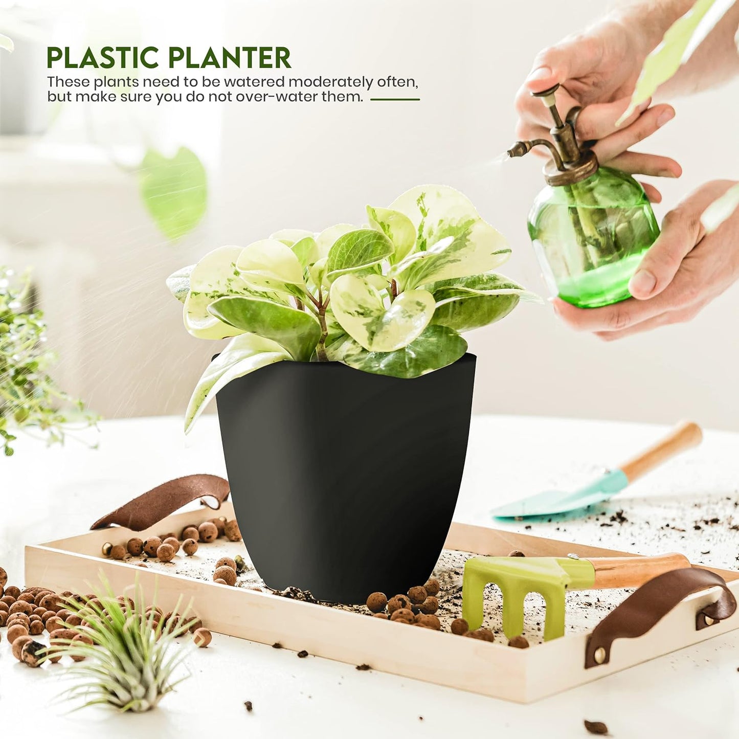 - Plant Pots Indoor with Drainage - 7/6.6/6/5.3/4.8 Inches Flower Pots for Indoor Planter - 5 Pack Plastic Planters - Ideal for Stocking Stuffers or Home Christmas Decorations - Black