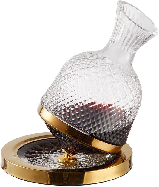 Red Wine Decanter, Spinning Wine Aerator, Thickened Crystal Glass Golden Base, 360 Rotation, Rapid Wine Aeration, 50Oz/1500Ml, Wine Lover