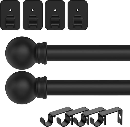2 Pack Black Curtain Rods No Drilling, 5/8 Inch Renter Friendly Curtain Rod for Windows 28 to 48 with 2 Types of Brackets