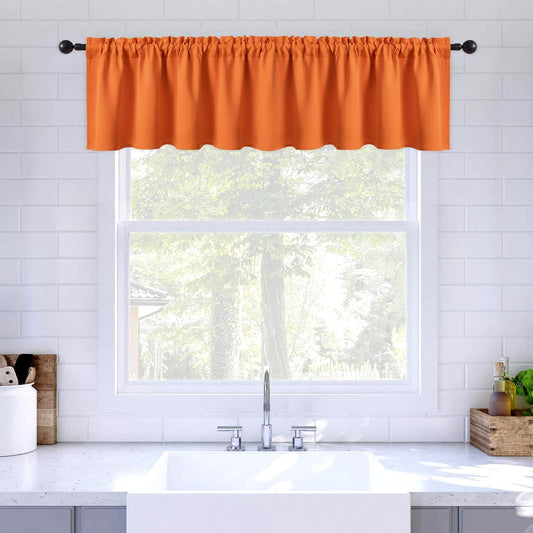 Fall Window Valance for Bedroom Living Room Kitchen Bathroom Energy Efficient Rod Pocket Curtain Valance 18 Inch, Thermal Insulated Window Treatment, One Panel, 42'' X 18'', Fall Burnt Orange
