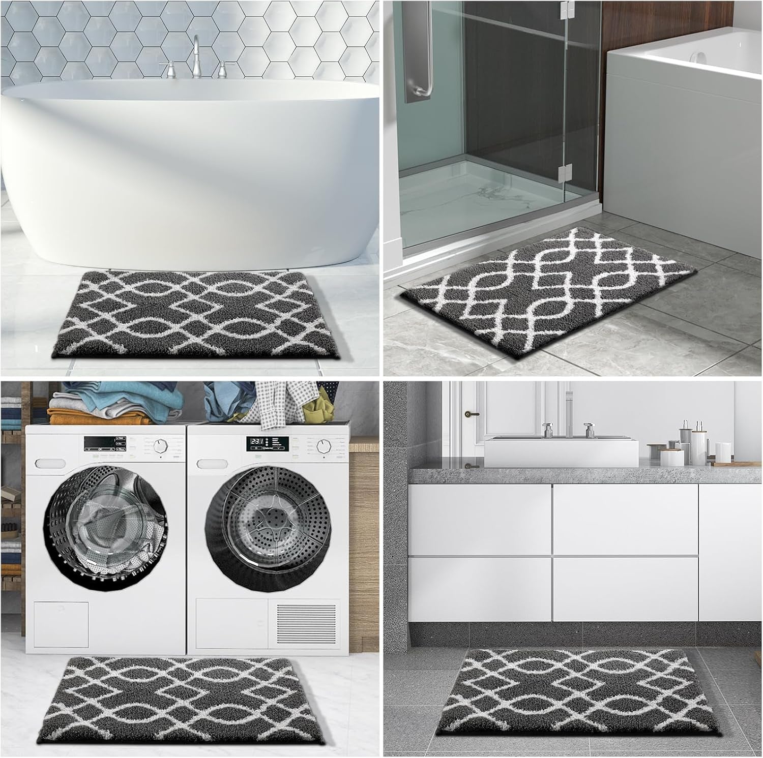 Bathroom Rugs 24 X 17 Inch, Super Soft Thick Plush Bath Mat, Non-Slip, Water Absorbent, Easier to Dry, Machine-Washable, Microfiber Floor Carpet for Bathtub, Shower, Dark Grey