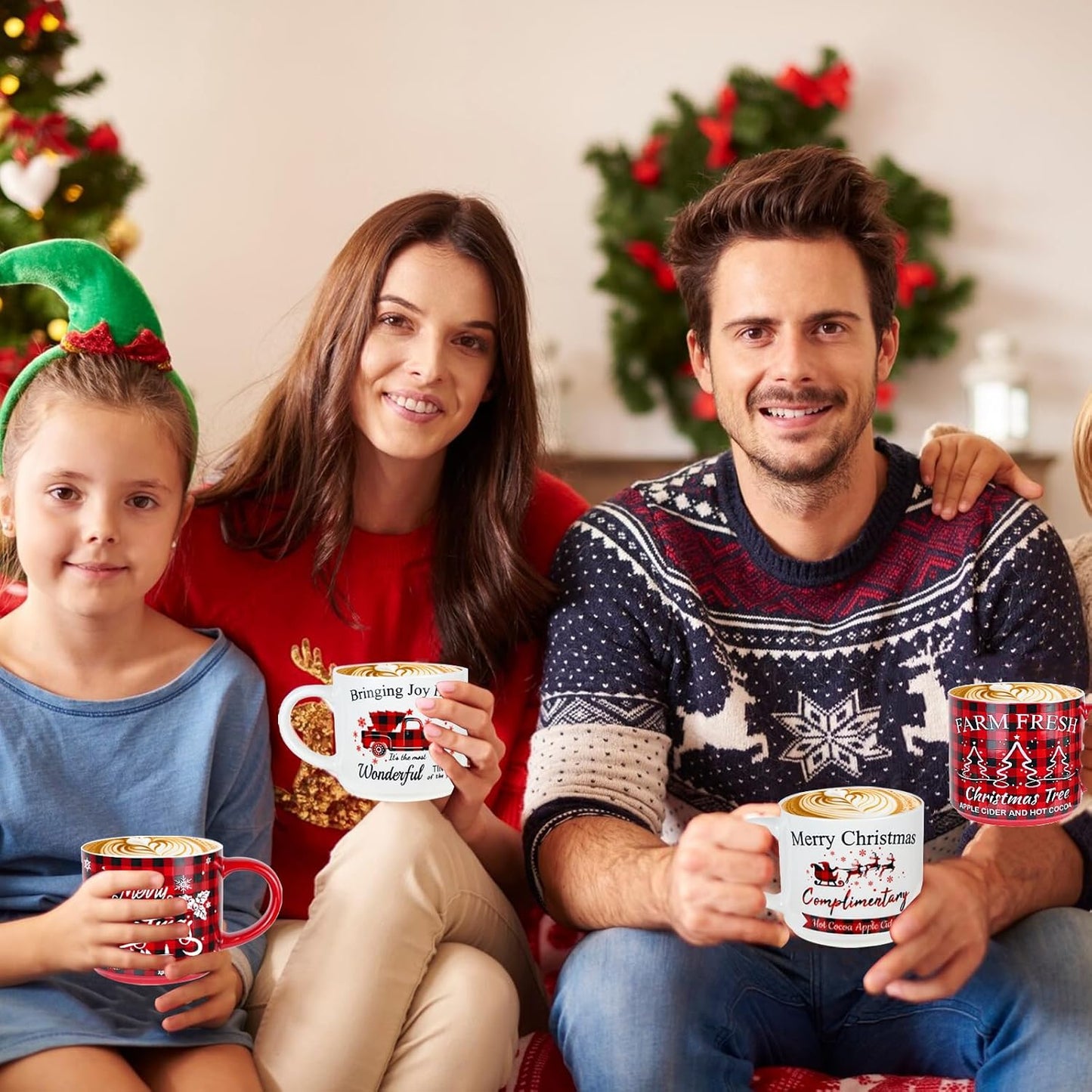 Christmas Mug Set of 6, 16Oz Red Black Plaid Christmas Coffee Mug, Christmas Table Centerpieces Decor Stackable Christmas Coffee Mug as Christmas Gifts for Family, Friends and Colleagues
