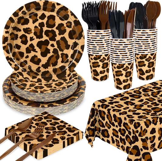 176 Pcs Cheetah Print Plates and Napkins Party Supplies, Leopard Print Birthday Decorations Tableware, Plate, Cup, Napkin, Safari Animal Leopard Theme Birthday Baby Shower Party Supplies