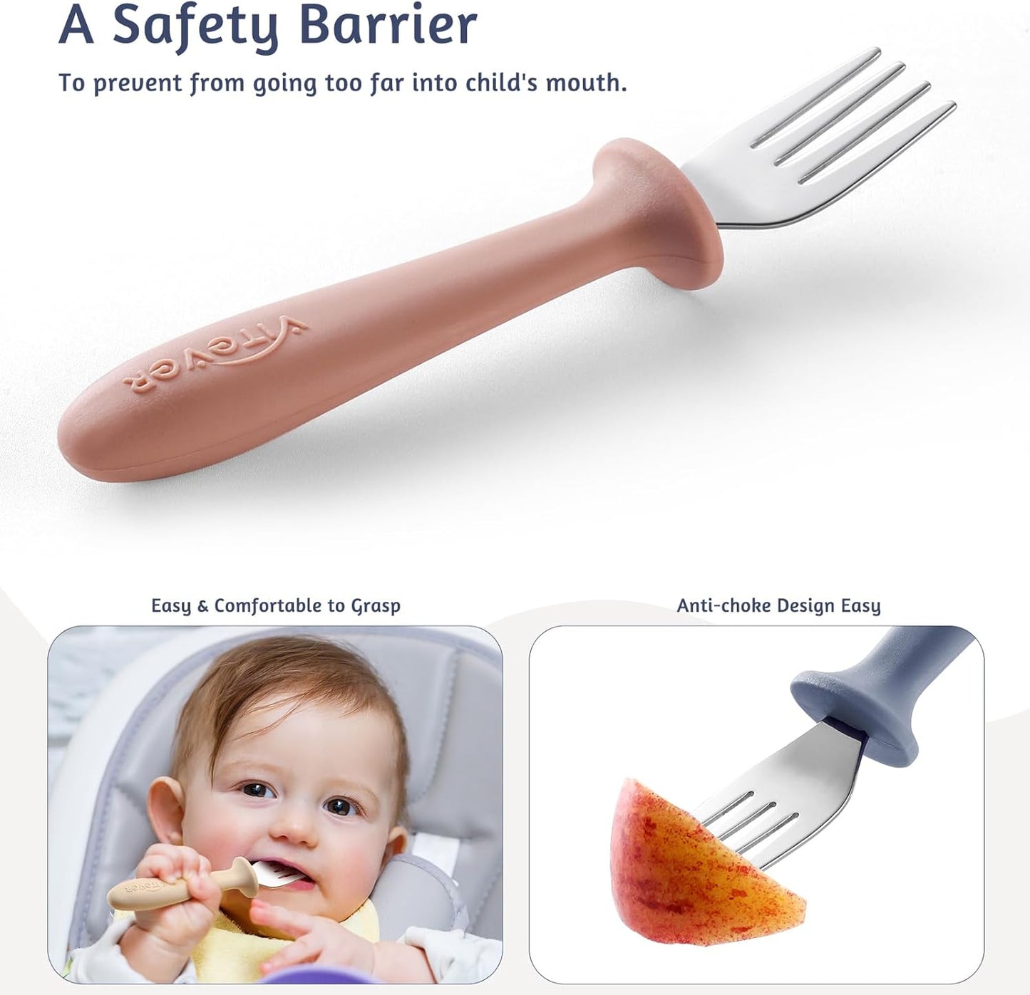 6 Pieces Toddler Forks,Kids Safe Utensils Set with Silicone round Handle for Self Feeding,18/8 Stainless Steel Baby Forks,Children'S Silverware Set BPA Free, Dishwasher Safe