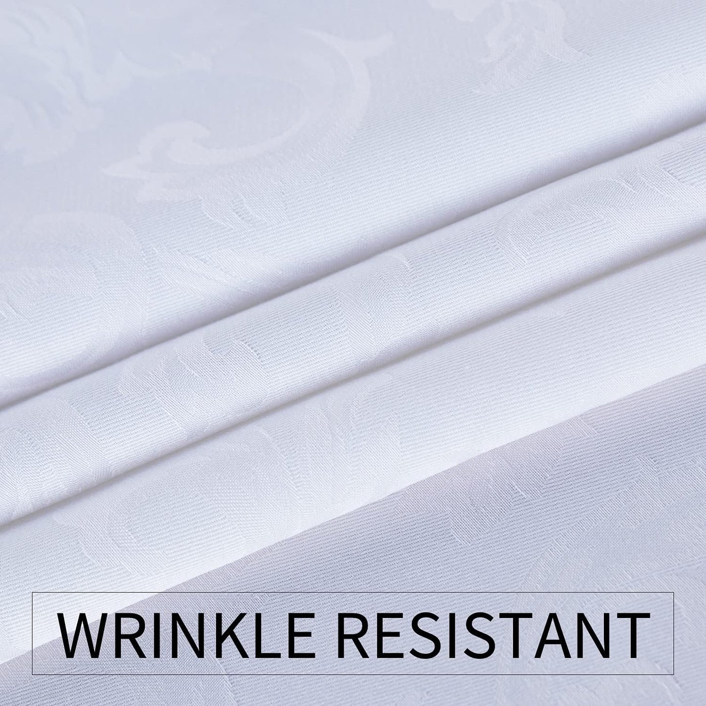 210GSM Solid Flower Jacquard Table Cloth - Heavy Duty Waterproof Wrinkle Free Microfiber Tablecloth, Decorative Fabric Table Cover for Outdoor and Indoor Use (White, Rectangle 52 X 70 Inch)