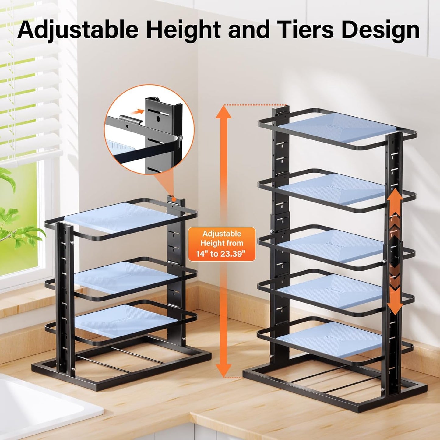 Pots and Pans Organizer for under Cabinet, 6-Tier Heavy Duty Pan Pot Organizers inside Cabinet Adjustable 14 to 23.39", Pot Rack Kitchen Cabinet Organization and Storage Holds up to 12" Cookware