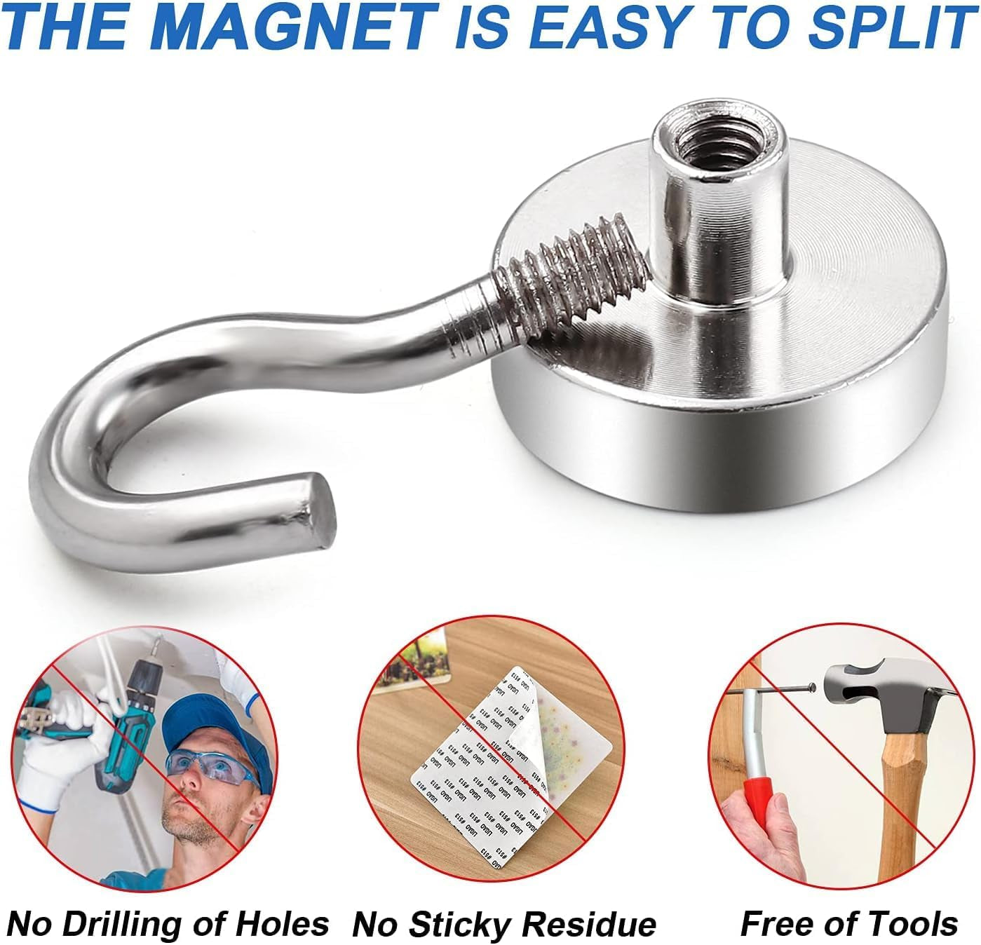Cruise Magnets for Door, 25Lbs Magnet Hooks for Cruise Cabin,Strong Magnetic Hook for Hanging,Refrigerator, Ceiling, Kitchen, Neodymium Magnets with Hook for Magnetic Key Holder- 4 Pcs
