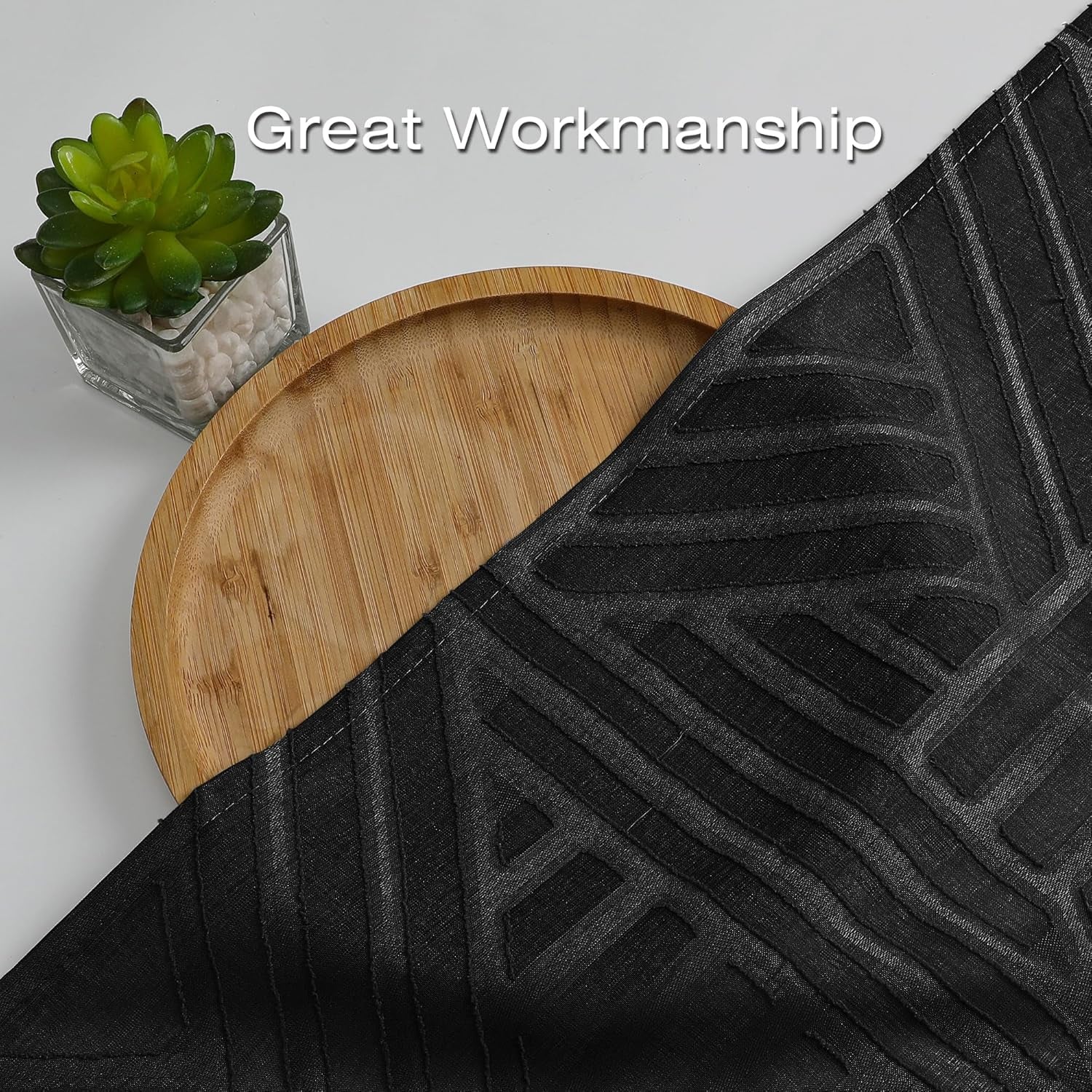 Black Sheer Kitchen Curtains 36 Inch Length Tier Curtains 2 Panels, Light Filtering Geometric Jacquard Clip Textured Semi Sheer Short Window Curtains for Bathroom, 42X36 Inch