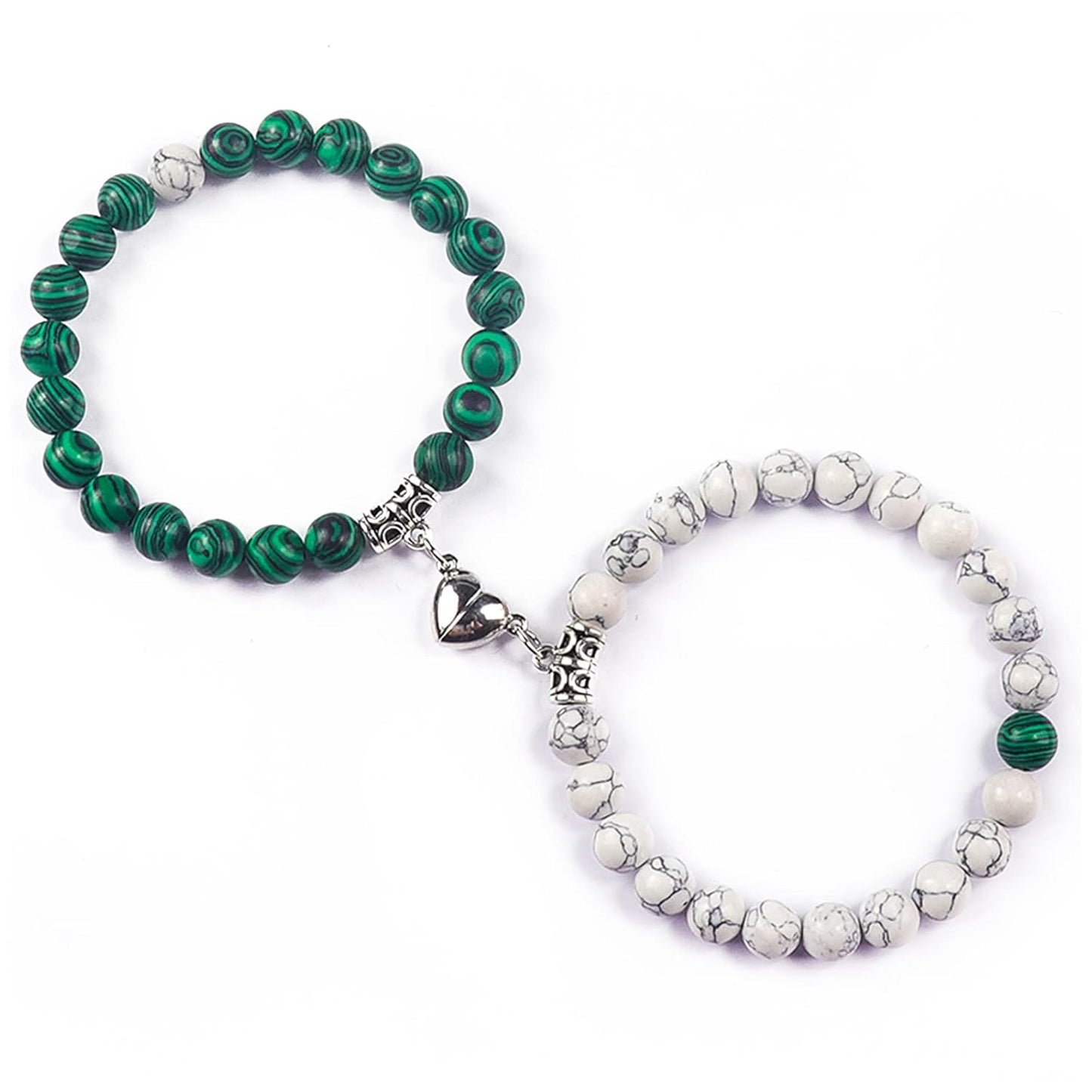 Valentine'S Day 2 Pieces of Magnetic Suction Love Set Bracelet, Natural Stone Bead Bracelet Set, Boyfriend and Girlfriend Long Handmade Bracelet Jewelry Gift (Wait)
