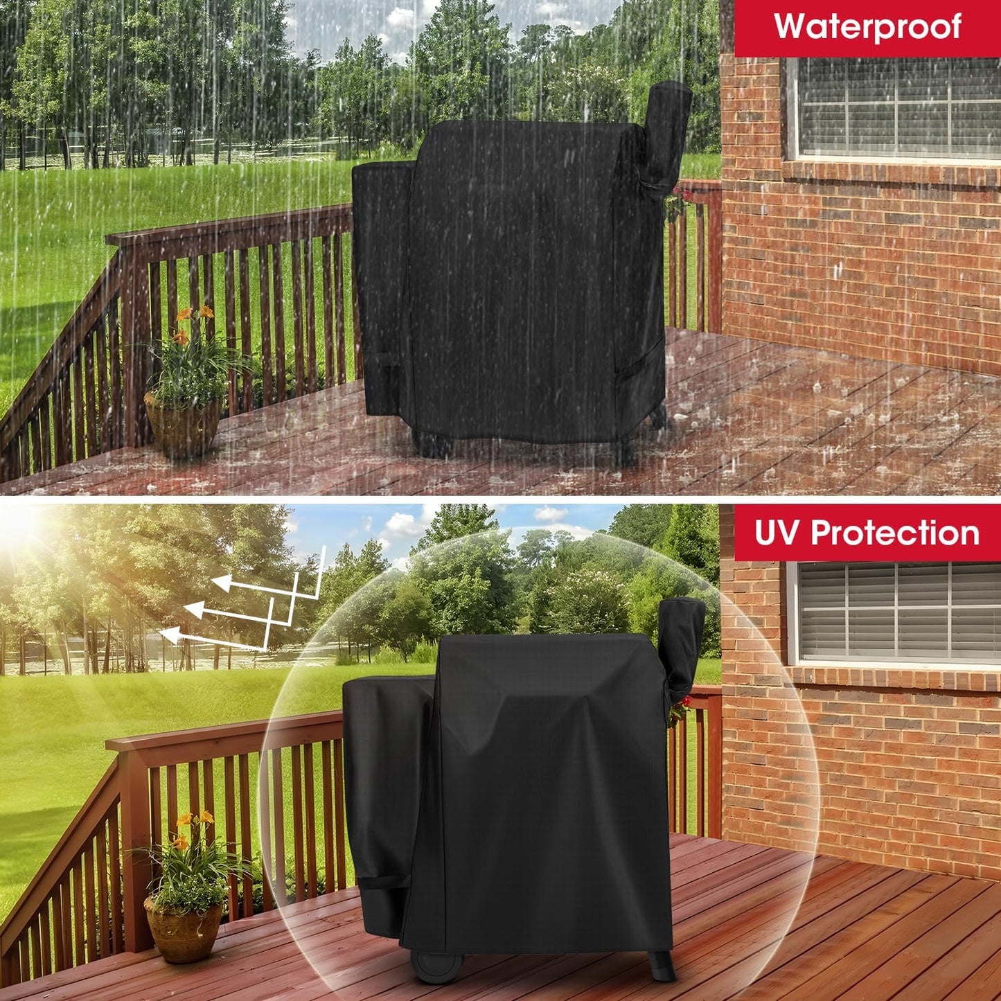 Pellet Grill Cover Compatible with Traeger 22 Series, Lil Tex, Outdoor Full Length Pellet Smoker Cover, Unique UV Resistant Waterproof Vinyl Exterior with Polyester Lining