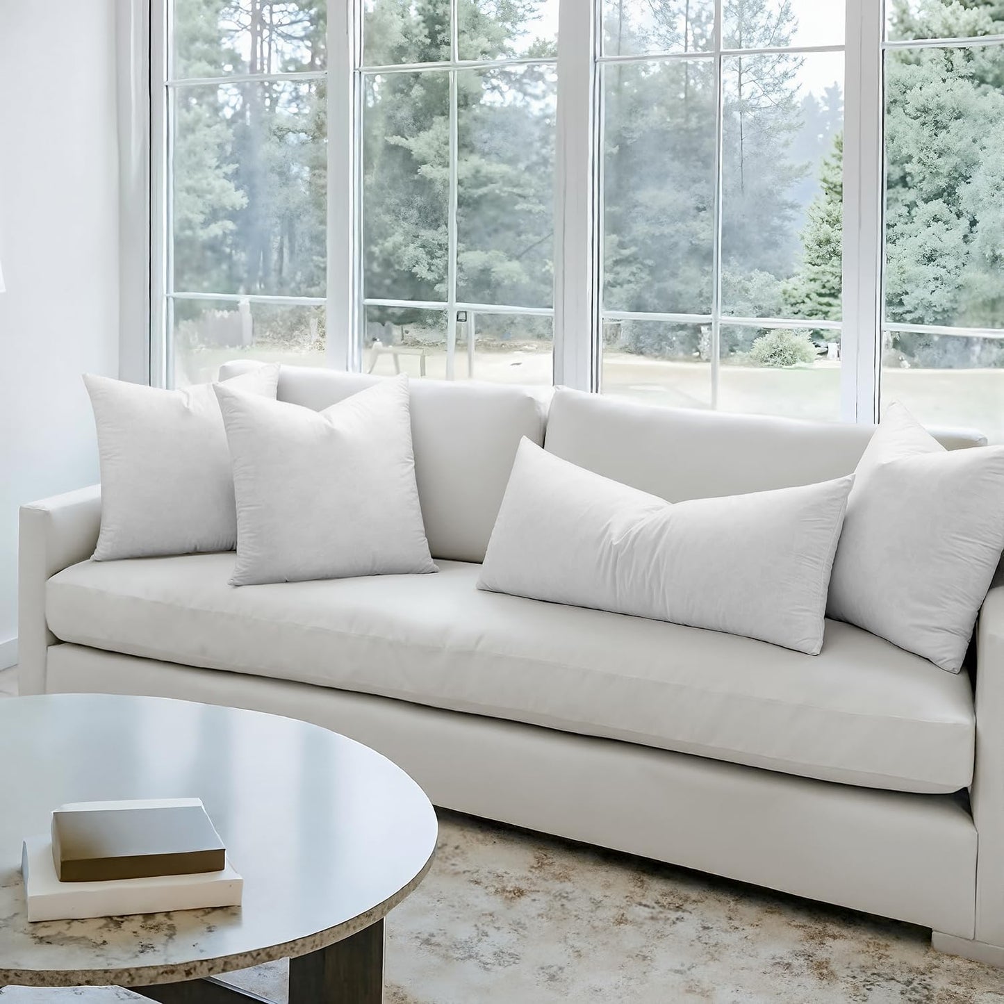 Set of 4 Decorative Pillow Inserts 20x20 Inches, Feather Blend Polycotton with Cotton Fabric for Couch, Bed, and Sofa