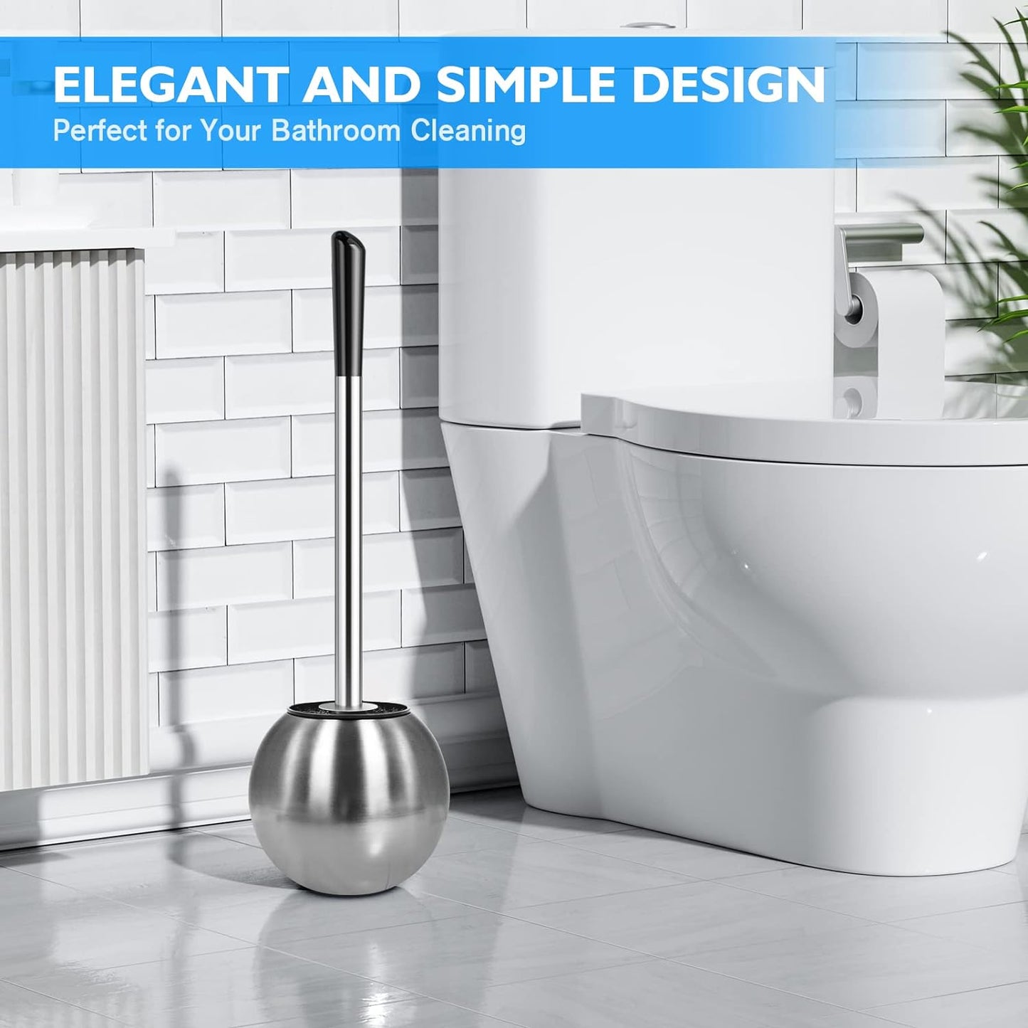 Toilet Brush and Holder Set, 304 Stainless Steel with Ergonomic Extended Handle - Durable and Practical Bathroom Cleaning Solution