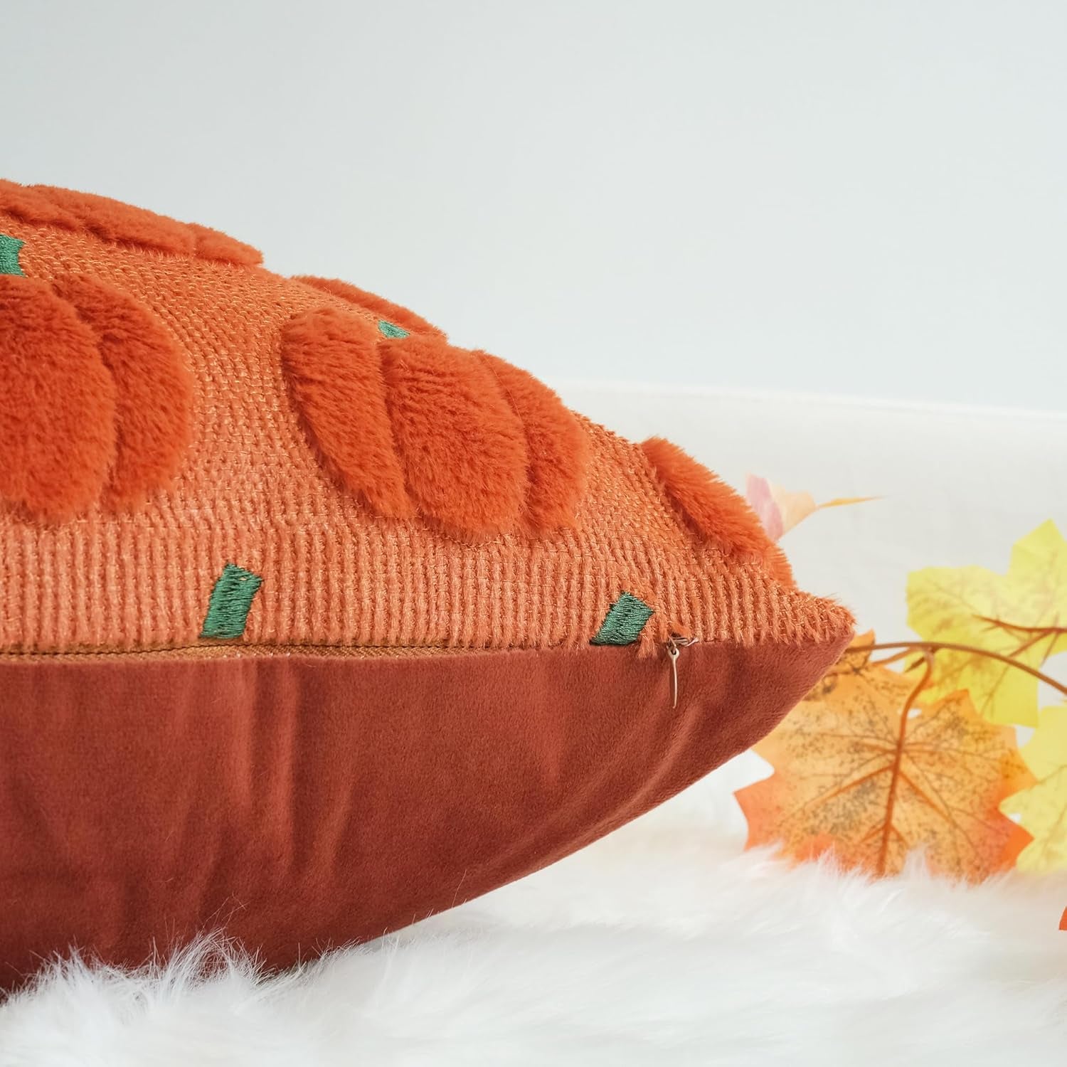 Fall Pillow Covers Pack of 4 Pumpkin Throw Pillowcases Faux Fur Couch Cushion Orange 18 X 18 Inch