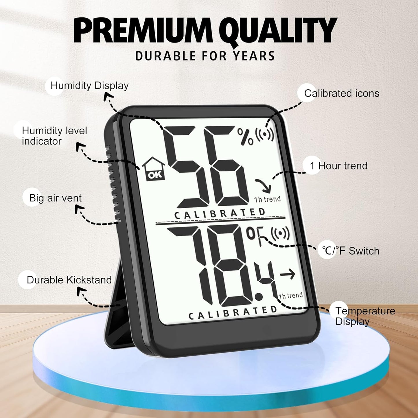 Room Thermometer Small Hygrometer Indoor Humidity Monitor Sensor, Digital Temperature and Humidity Meter Gauge for Home, Baby Nursery, Reptile, Greenhouse - Battery Included