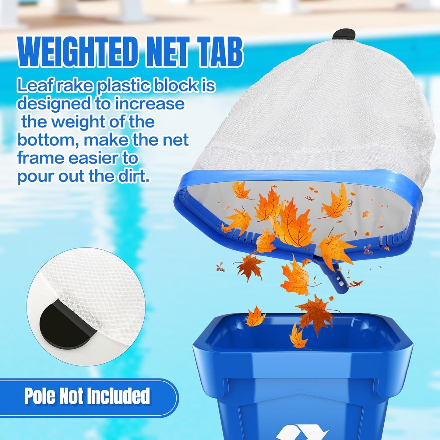 Pool Skimmer Net,Fine Mesh Pool Nets for Cleaning with Double-Layer Deep Bag,Aluminum Frame Wrapped Mesh Header for Cleaning Leaf, Debris(No Pole)