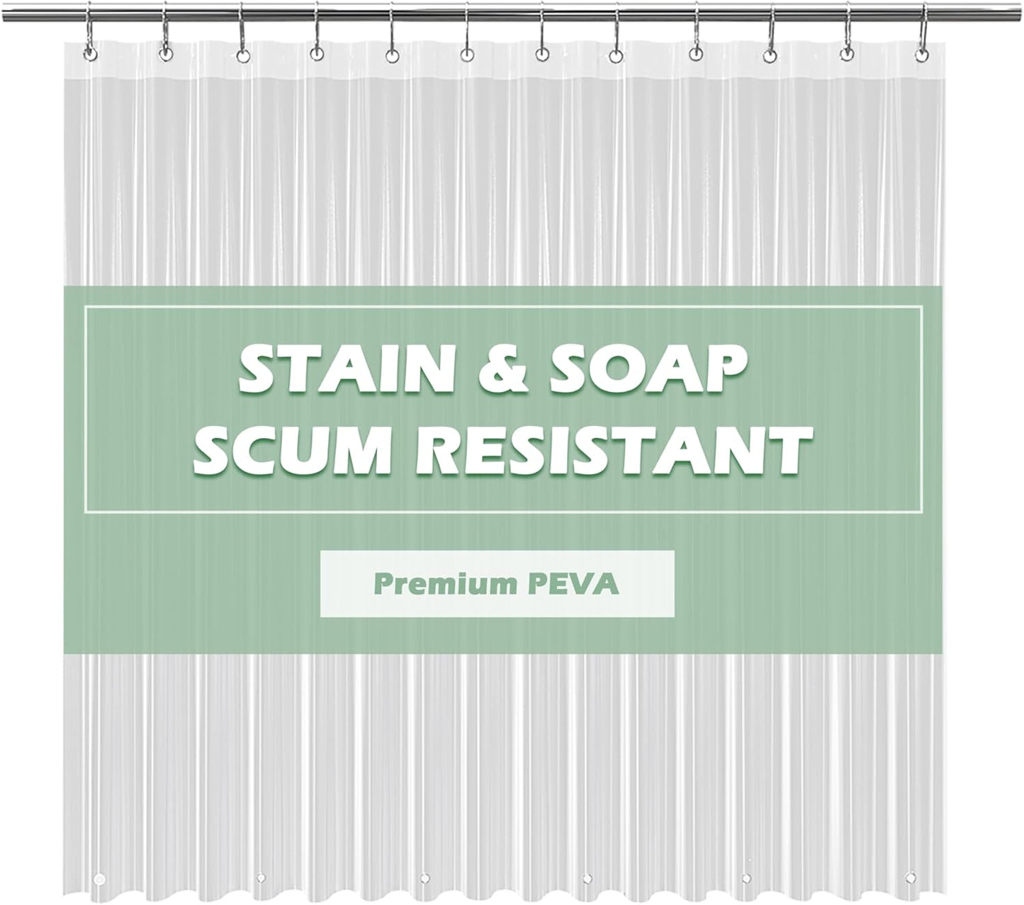 Clear Shower Curtain Liner Light Weight PEVA, Shower Liner 72X72 Inches, Waterproof, No Chemical Smell with 12 Rust Proof Metal Grommets Holes for Bathroom Shower Curtain