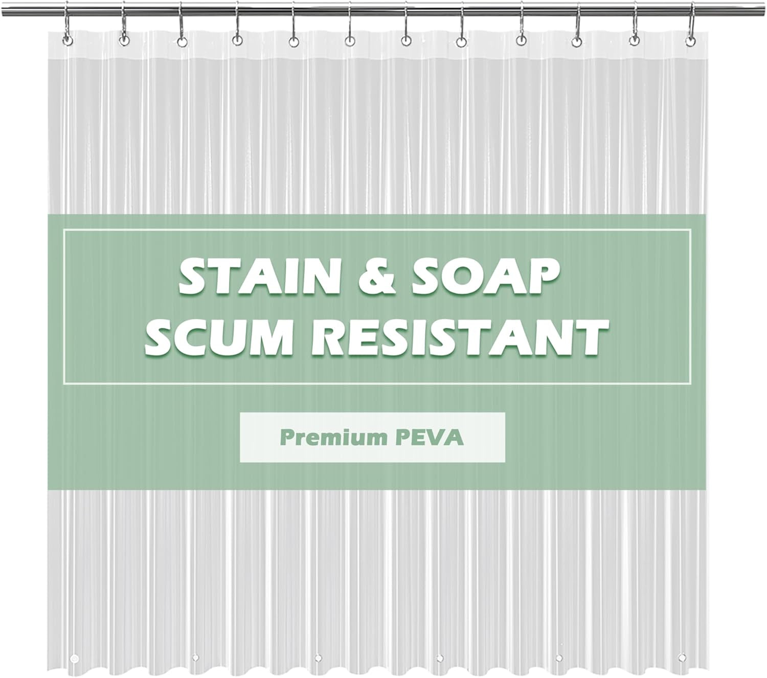 Clear Shower Curtain Liner Light Weight PEVA, Shower Liner 72X72 Inches, Waterproof, No Chemical Smell with 12 Rust Proof Metal Grommets Holes for Bathroom Shower Curtain