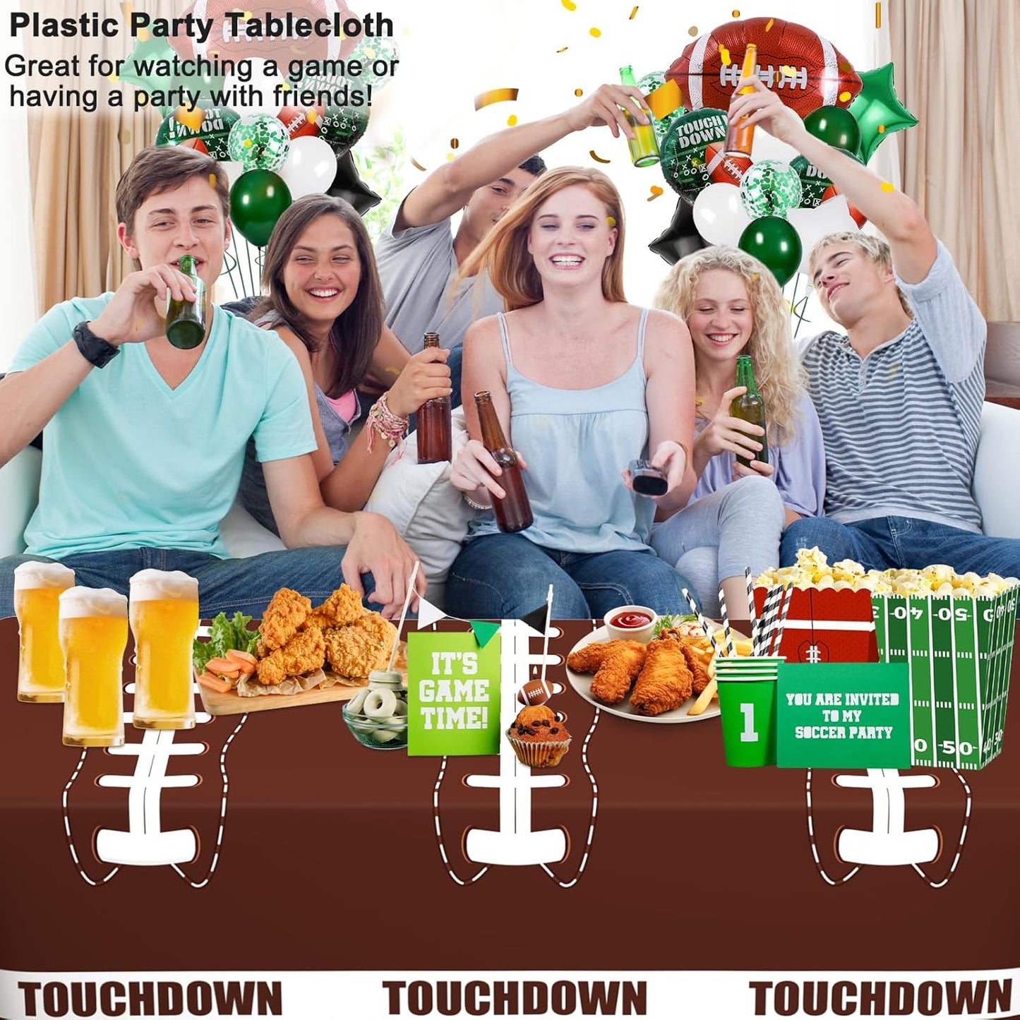 2 Pack Football Tablecloth Disposable Tablecloth Plastic Table Cover for Football Themed Games Birthday Party Decoration 54 X 108Inch