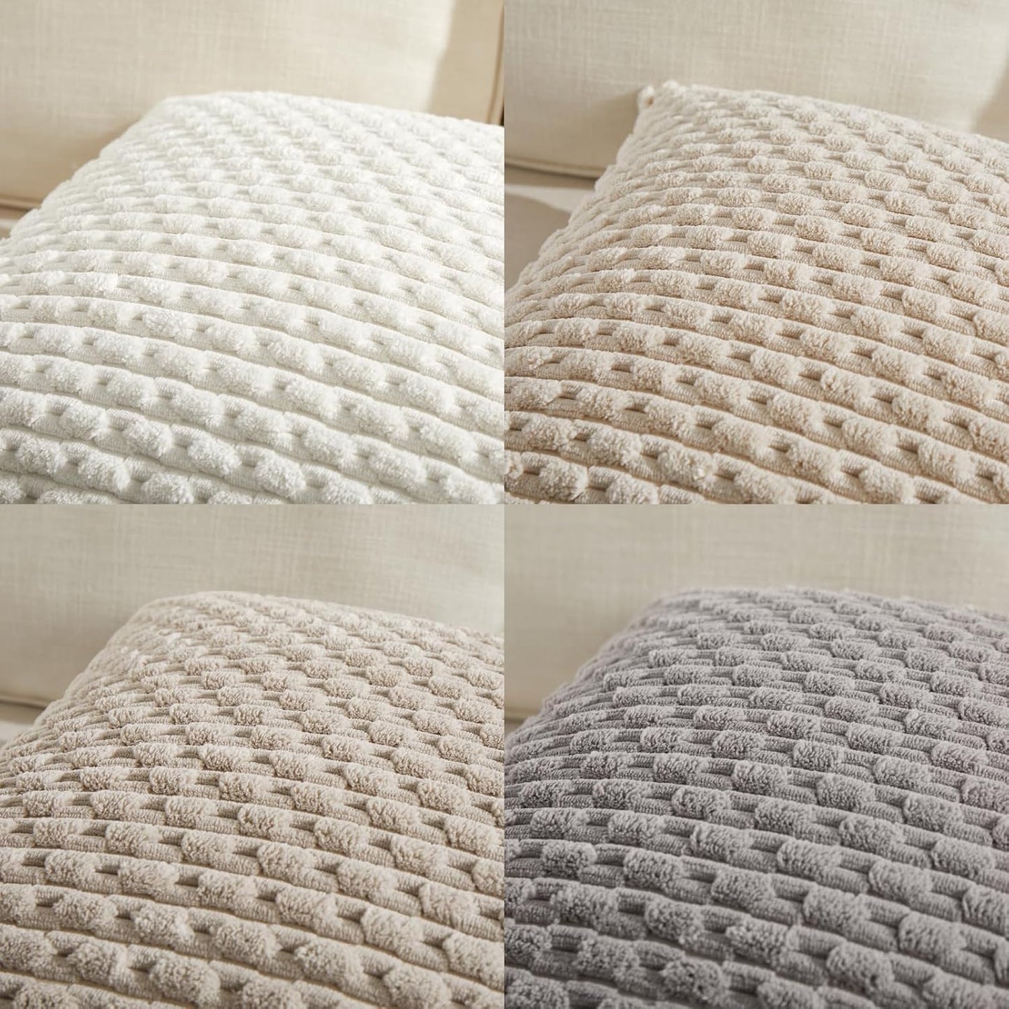 Set of 4 Neutral Decorative Throw Pillow Covers 18X18 Inch for Couch Bed Sofa Bedroom, Modern Farmhouse Boho Home Decor, Soft Fluffy Textured Corduroy Aesthetic Organic Cushion Case 45X45Cm