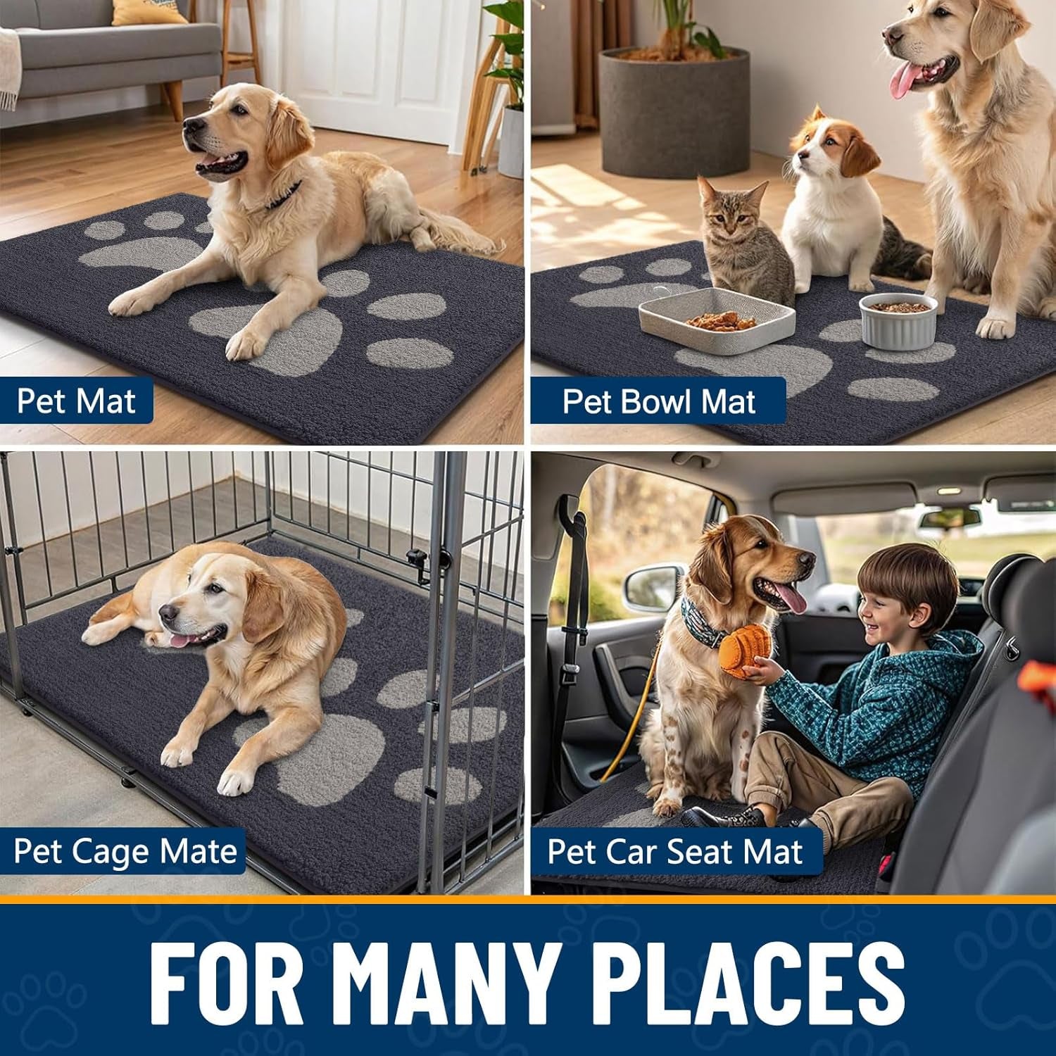 Dog Door Mat for Muddy Paws 30X20, Dirt Trapper Non Slip Washable Indoor Doormats, Absorbent Entryway Carpet for inside Floor, Dark Grey