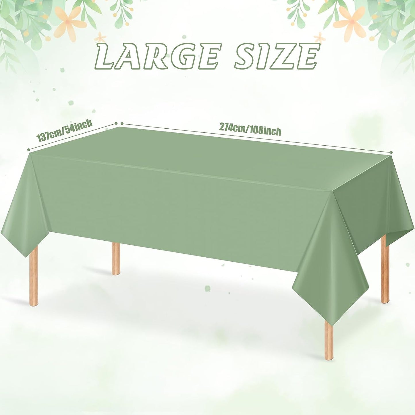 1 Pack Sage Green Plastic Tablecloths for Rectangle Tables, Light Green Disposable Tablecloth, Waterproof Sage Green Table Cover for Birthday Bridal Wedding Baby Shower Party Decorations, 54 X 108Inch