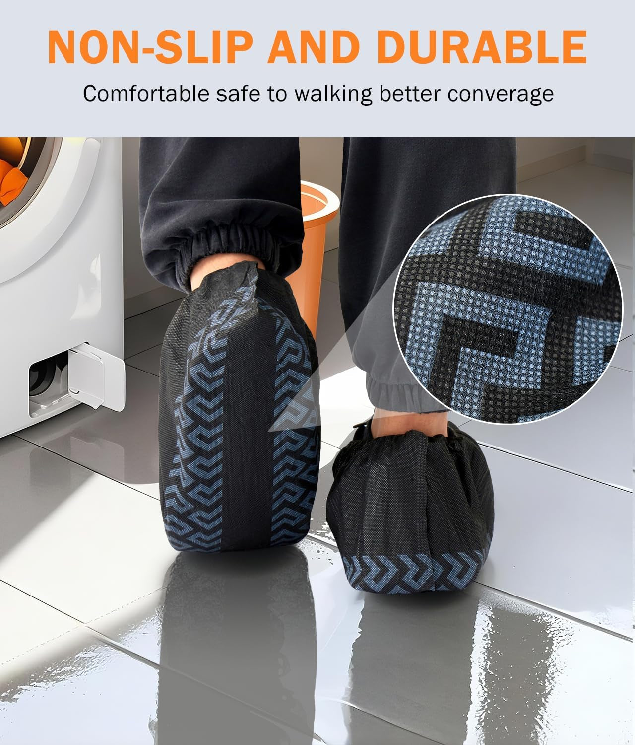 Recycable Shoe Covers Disposable Non-Slip for Indoors - 100Pack(50 Pairs) Thick Breathable Cloth Boot Covers, Large Size Protector Covers Fits up to 10 US Men and 11 US Women Size,Black