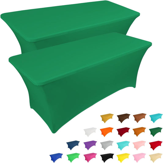 2 Pack 6FT Table Cloth for Rectangular Fitted Events Stretch Emerald Green Table Covers Washable Spandex Tablecloth Protector for Party, Wedding, Cocktail, Banquet, Festival