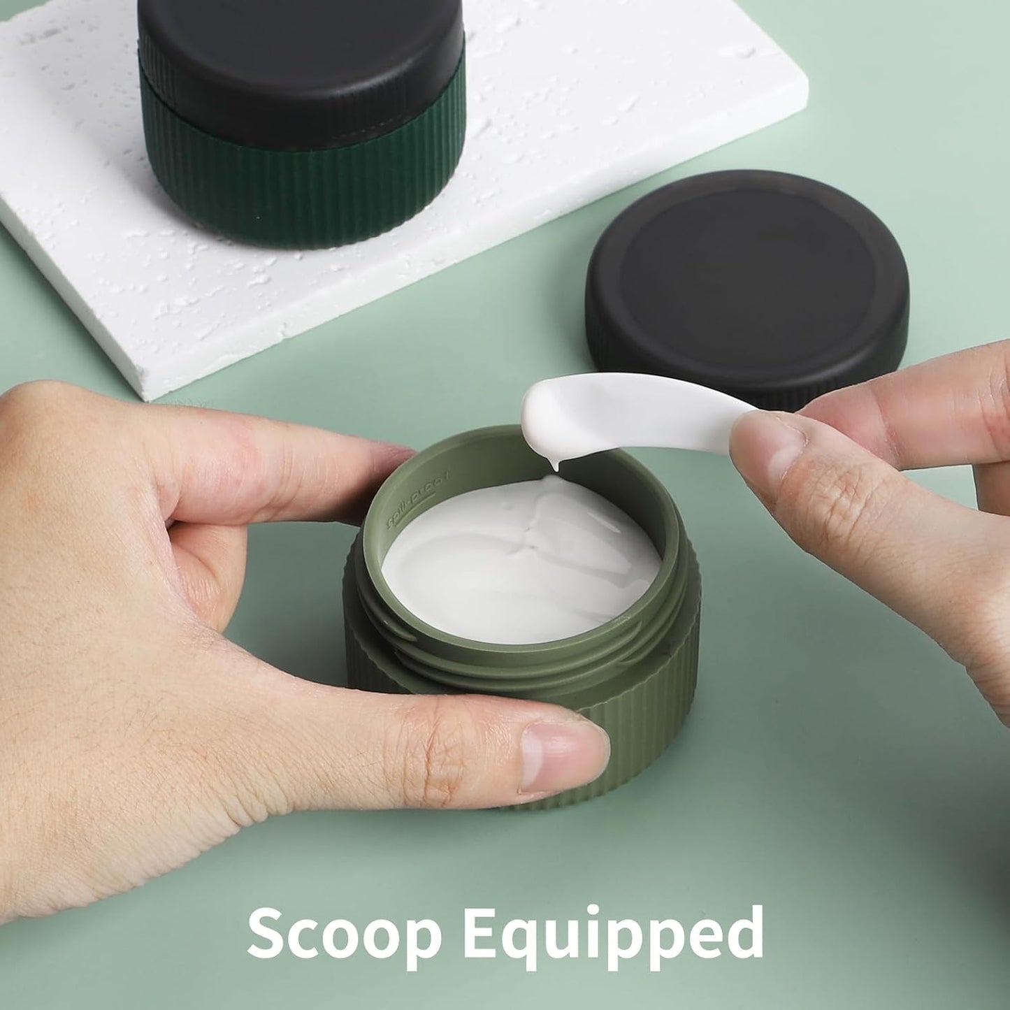 Travel Containers for Toiletries, TSA Approved 1.5 Oz Silicone Cream Jars, Leak-Proof Journey Containers, Trip Accessories with Lid for Cosmetic Face Hand Body Cream 4 Pack Black Lid Blue/Green